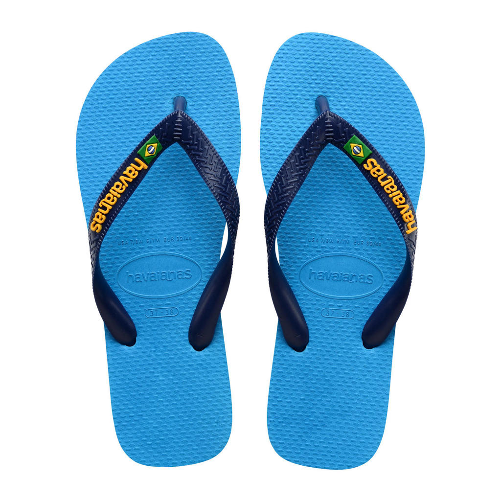 Blauwe unisex Havaianas Brasil Logo teenslippers van rubber