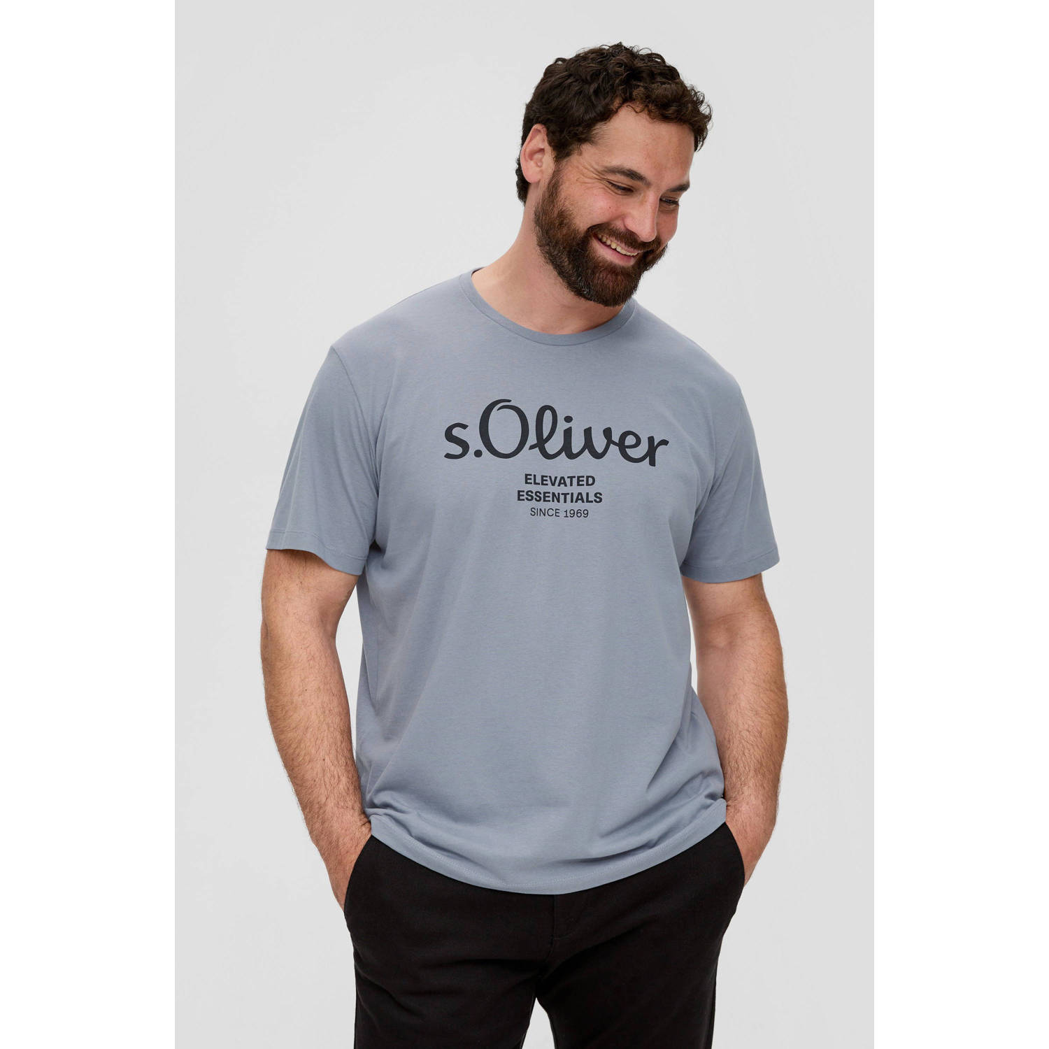 S.Oliver Big Size regular fit T-shirt Plus Size met printopdruk lichtgrijs
