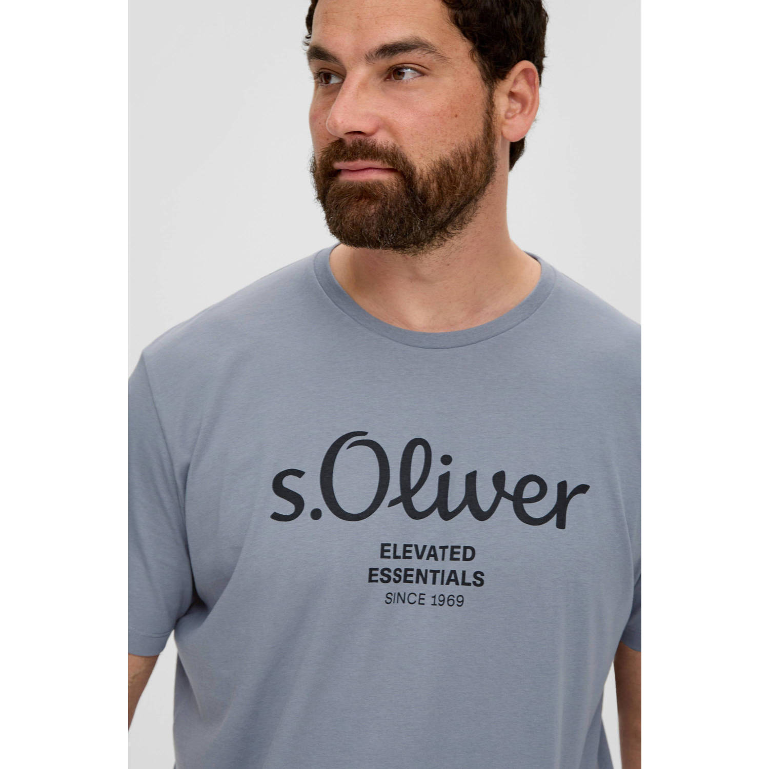 s.Oliver Big Size regular fit T-shirt Plus Size met printopdruk lichtgrijs