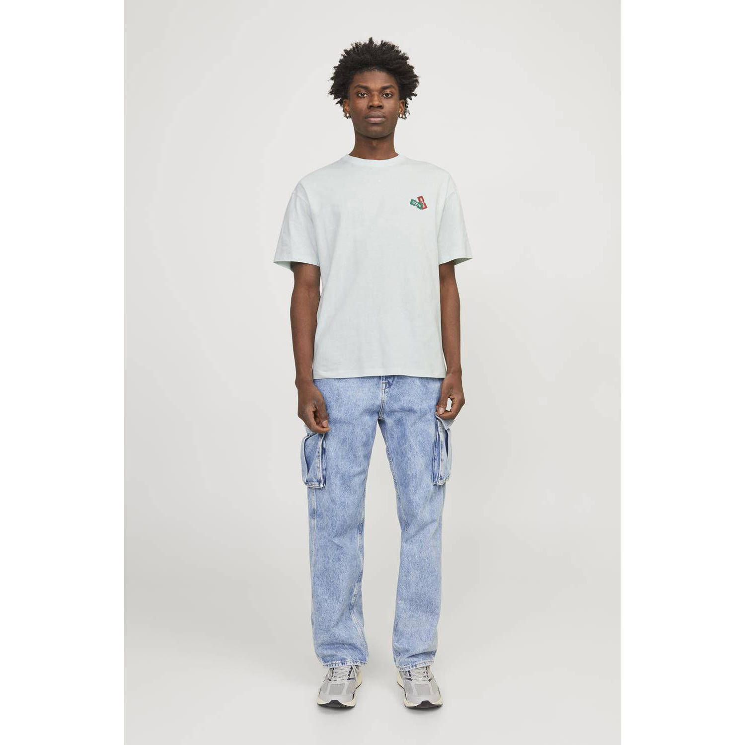 JACK & JONES ORIGINALS oversized T-shirt JORDECAL met backprint lichtblauw