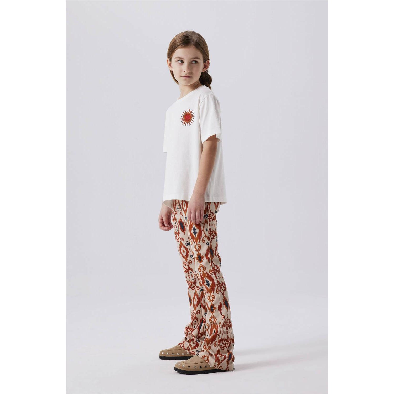 NAME IT KIDS bootcut broek NKFDURIANA met all over print roodbruin ecru donkergrijs