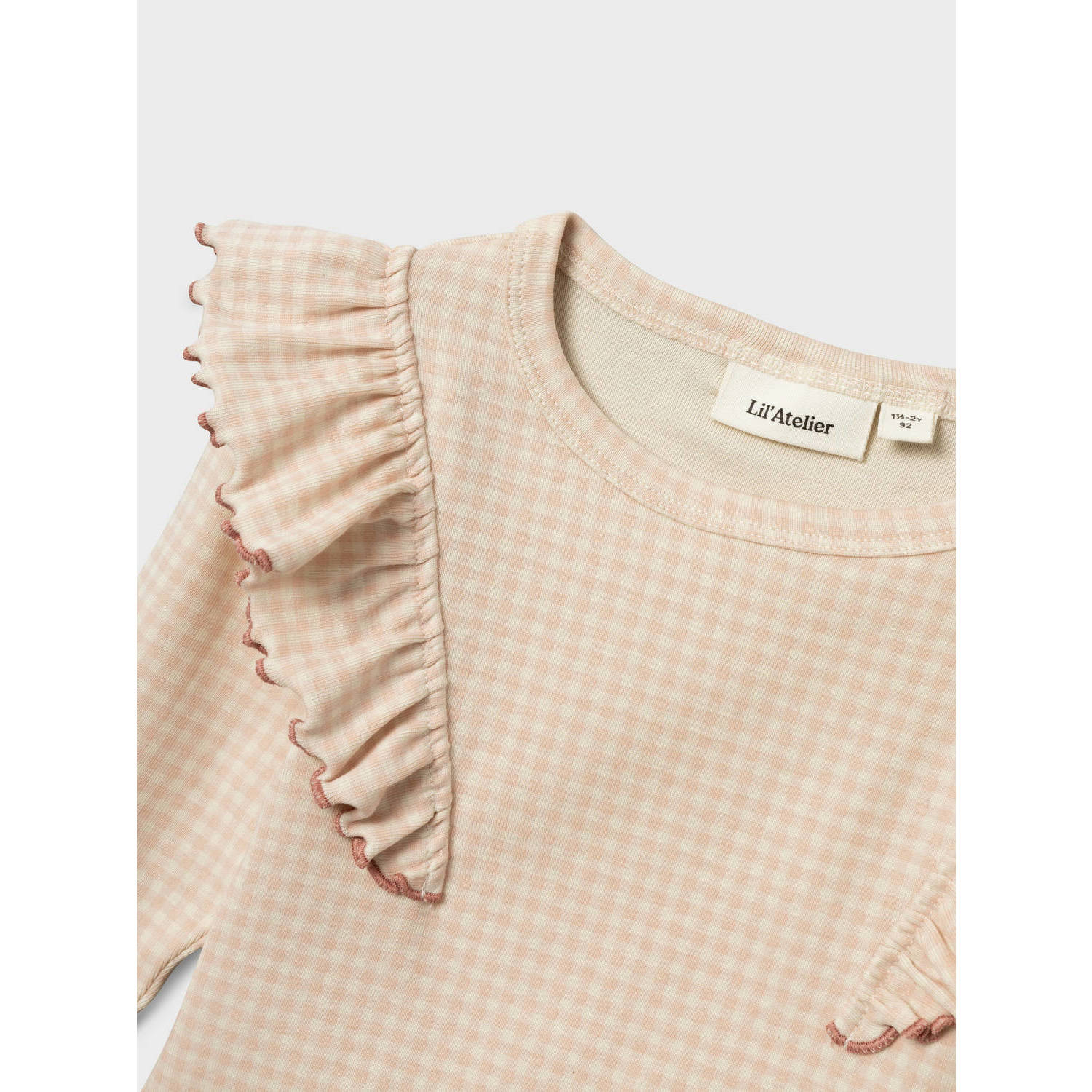 LIL' ATELIER MINI geruite longsleeve lichtroze ecru