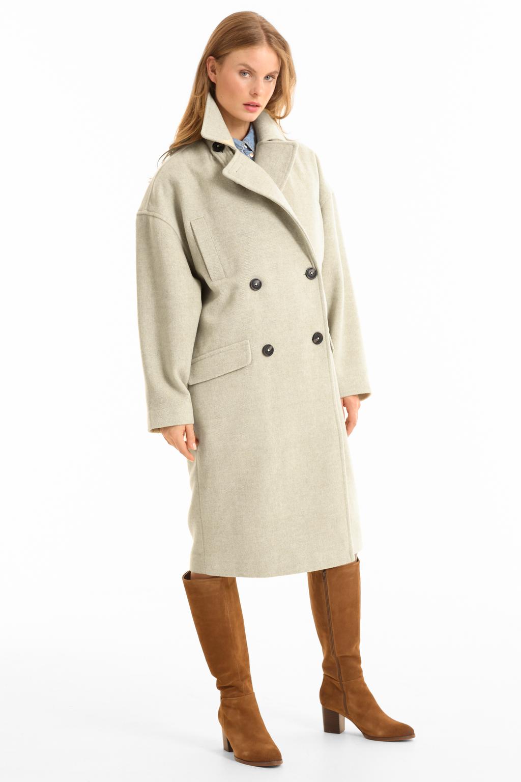 Crème dames Anytime oversized wollen jas van polyester met effen, lange mouwen en knoopsluiting