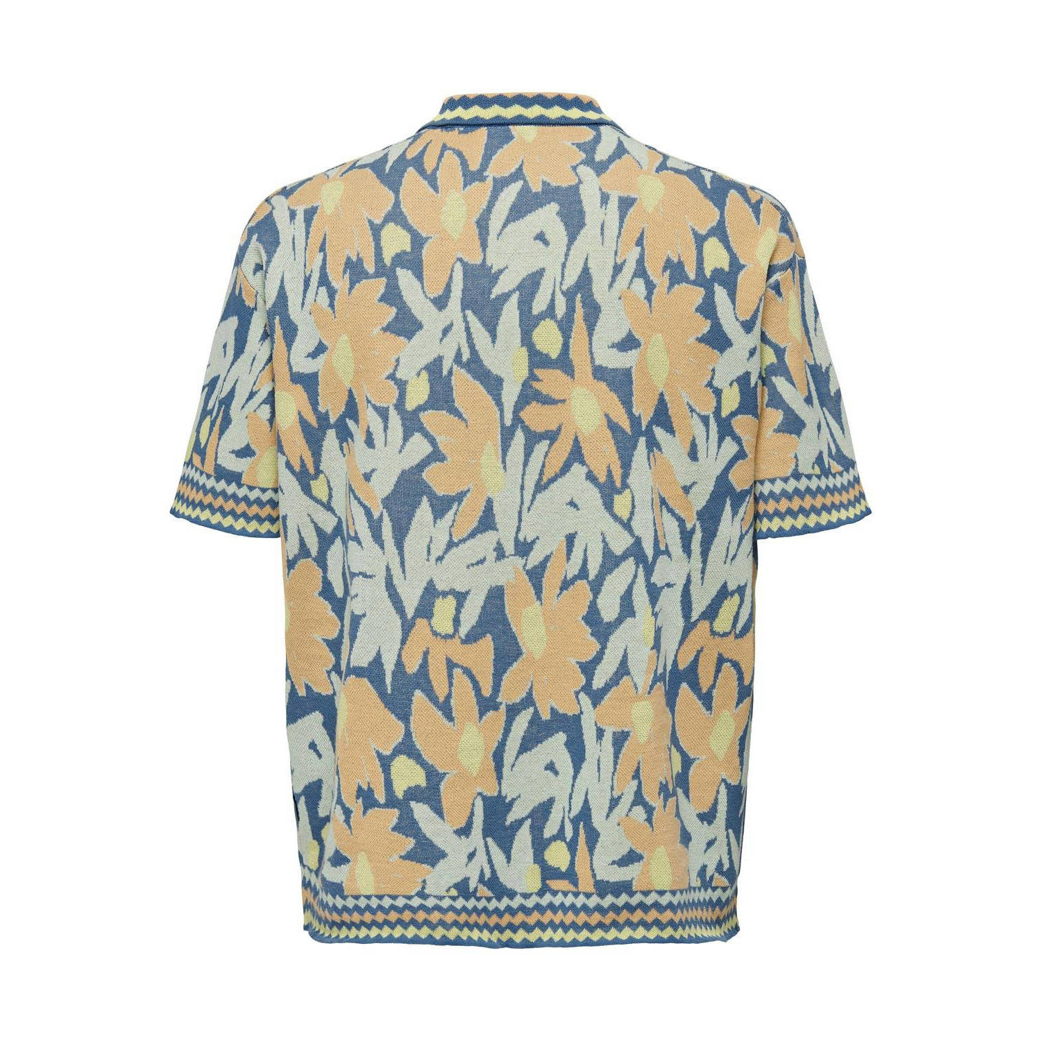 ONLY & SONS regular fit overhemd ONSDUKE met all over print blauw