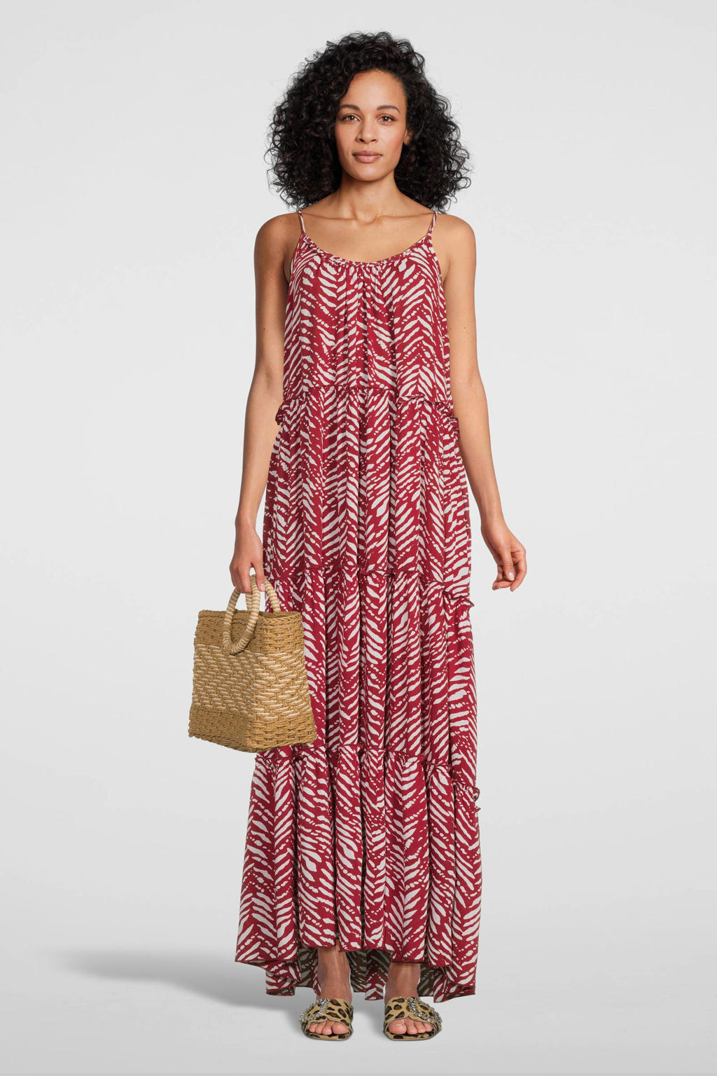 BEACHWAVE crinkle strandjurk rood/wit