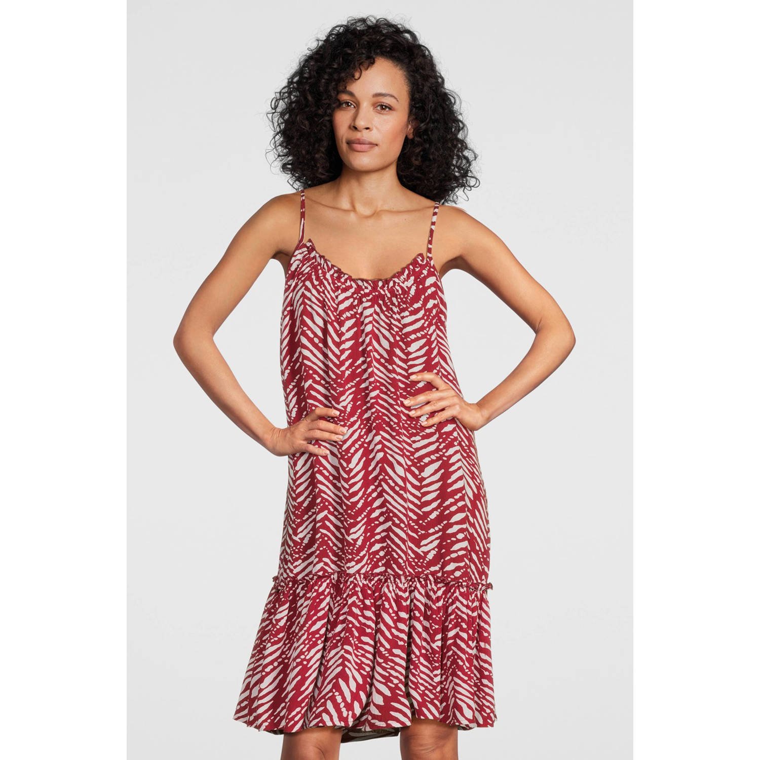 BEACHWAVE crinkle strandjurk rood wit