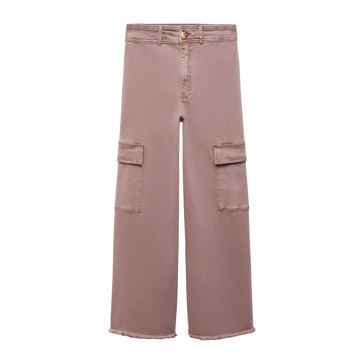 Mango Kids high waist straight fit jeans bruin Meisjes Stretchkatoen Effen 152(XXS)