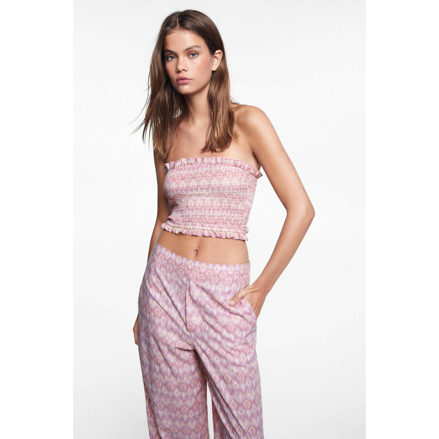 Mango Kids broek met all over print lichtroze