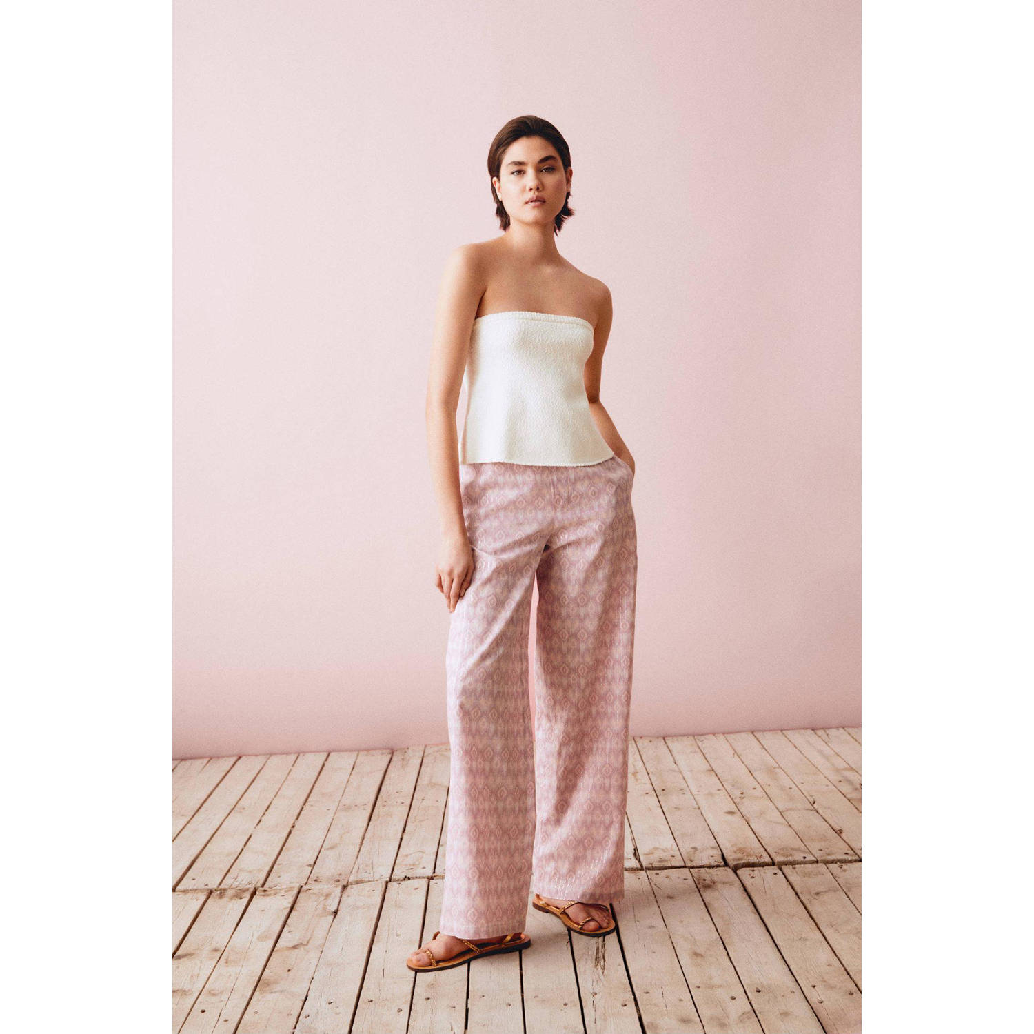 Mango Kids broek met all over print lichtroze