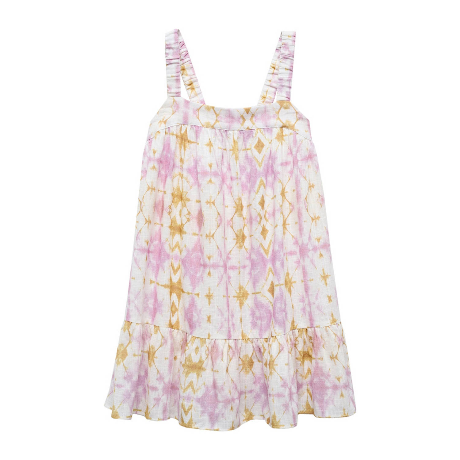 Mango Kids tie-dye jurk roze Meisjes Katoen Ronde hals Tie-dye 116