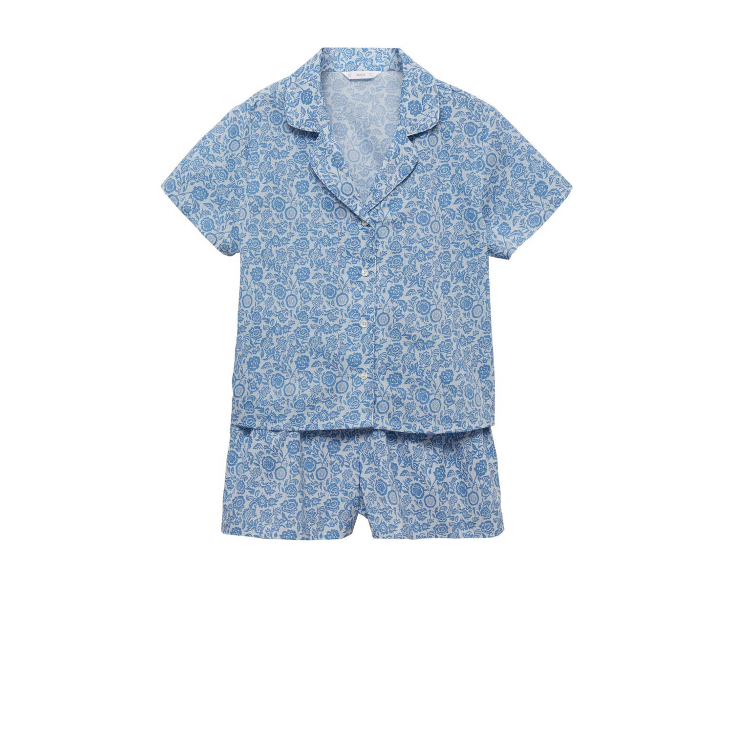 Mango Kids shortama met all over print blauw Meisjes Katoen Klassieke kraag 152(XXS)