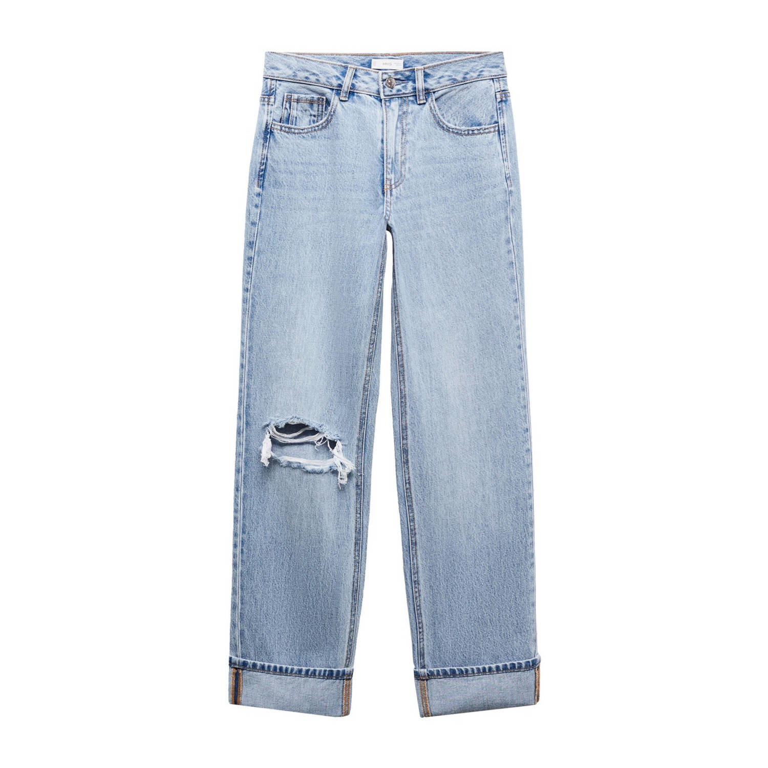 Mango Kids high waist straight fit jeans light blue denim Blauw Effen 152(XXS)