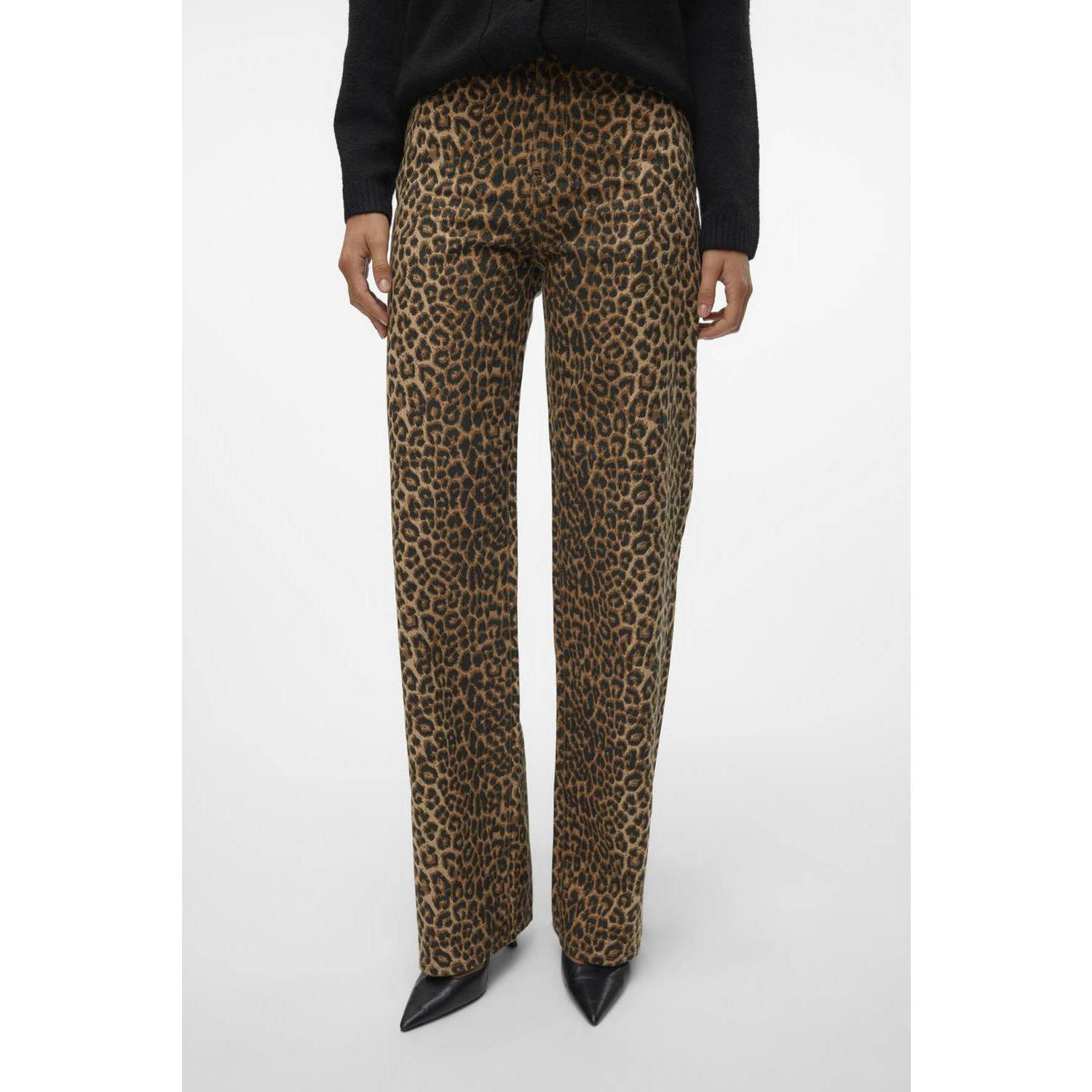 VERO MODA regular jeans met dierenprint donkerbruin zwart