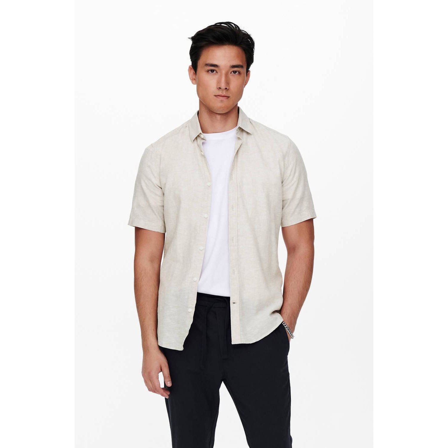 ONLY & SONS gemêleerd slim fit overhemd ONSCAIDEN beige