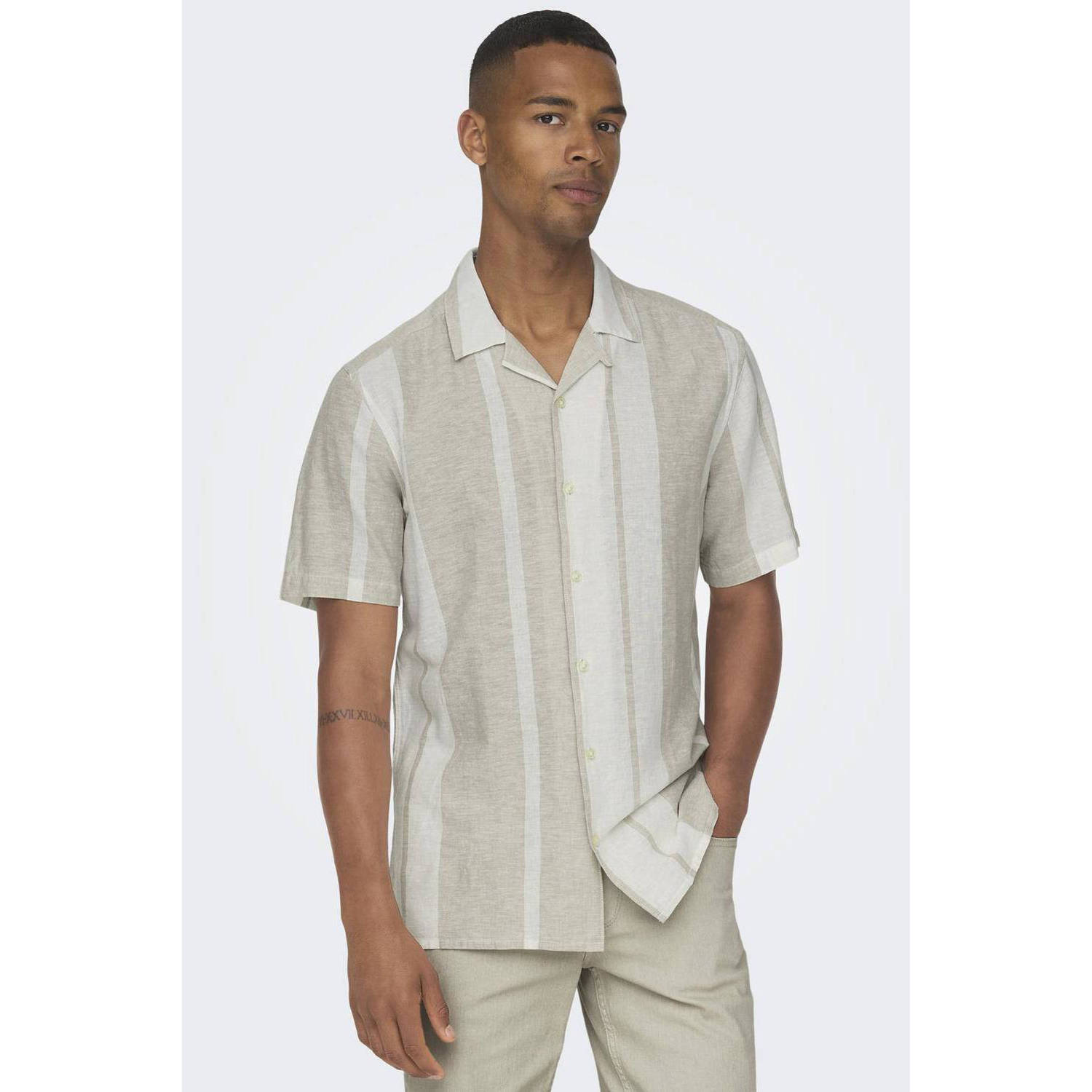 ONLY & SONS gestreept regular fit overhemd ONSCAIDEN beige