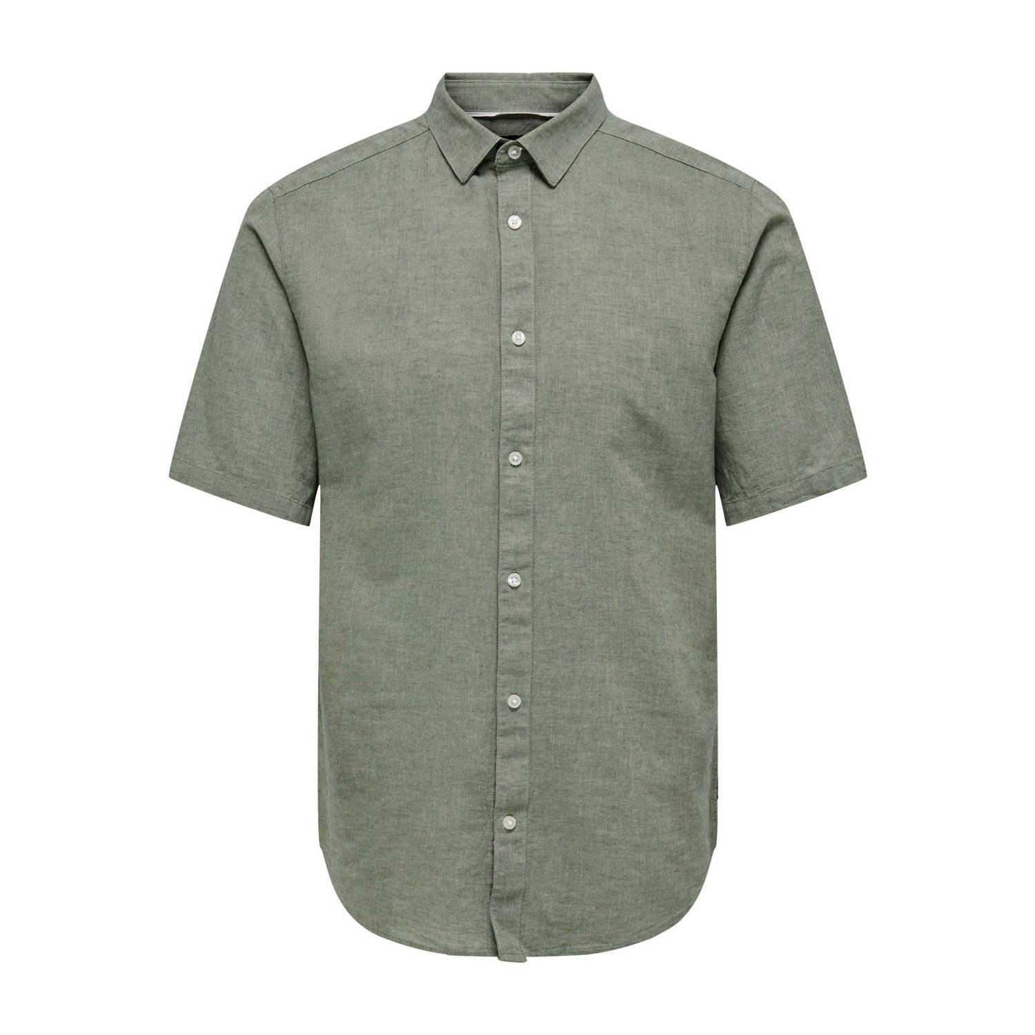 ONLY & SONS gemêleerd slim fit overhemd ONSCAIDEN groen