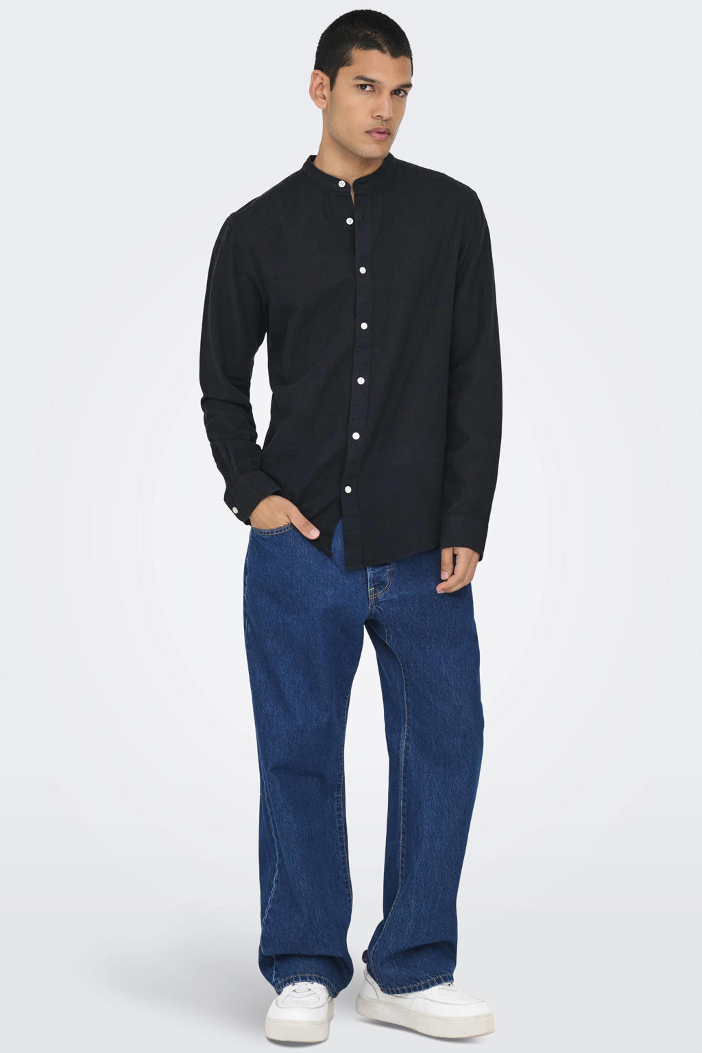 ONLY & SONS slim fit overhemd met linnen ONSCAIDEN black