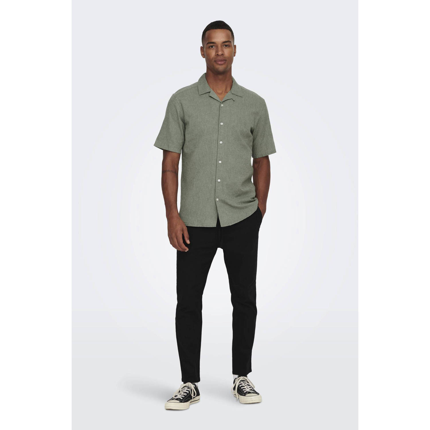 ONLY & SONS gemêleerd slim fit overhemd ONSCAIDEN groen