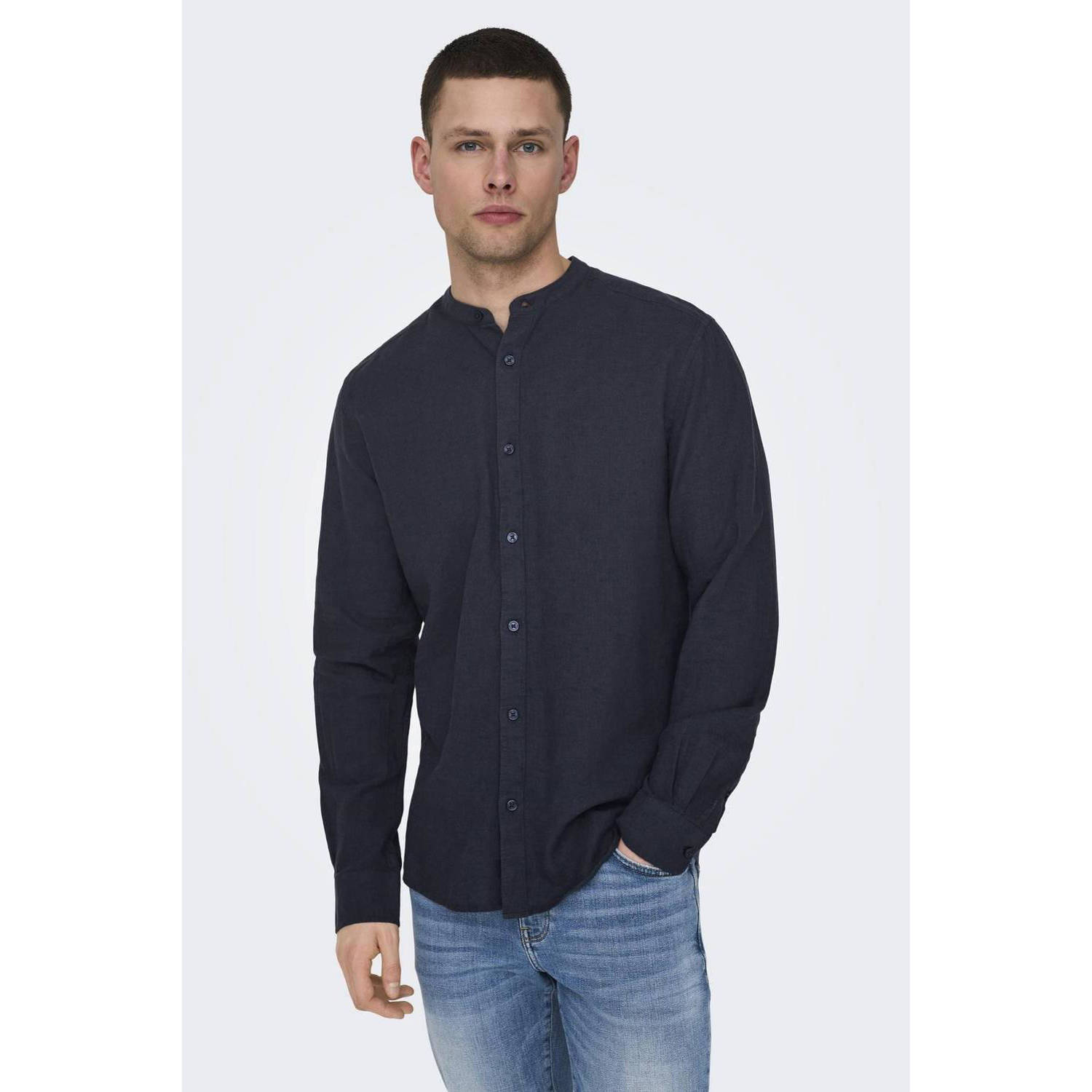 ONLY & SONS gemêleerd slim fit overhemd ONSCAIDEN