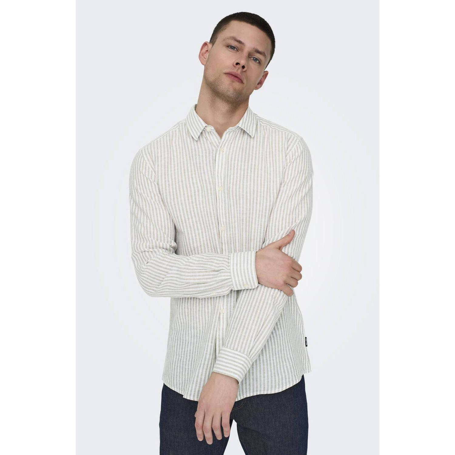 ONLY & SONS gestreept slim fit overhemd ONSCAIDEN