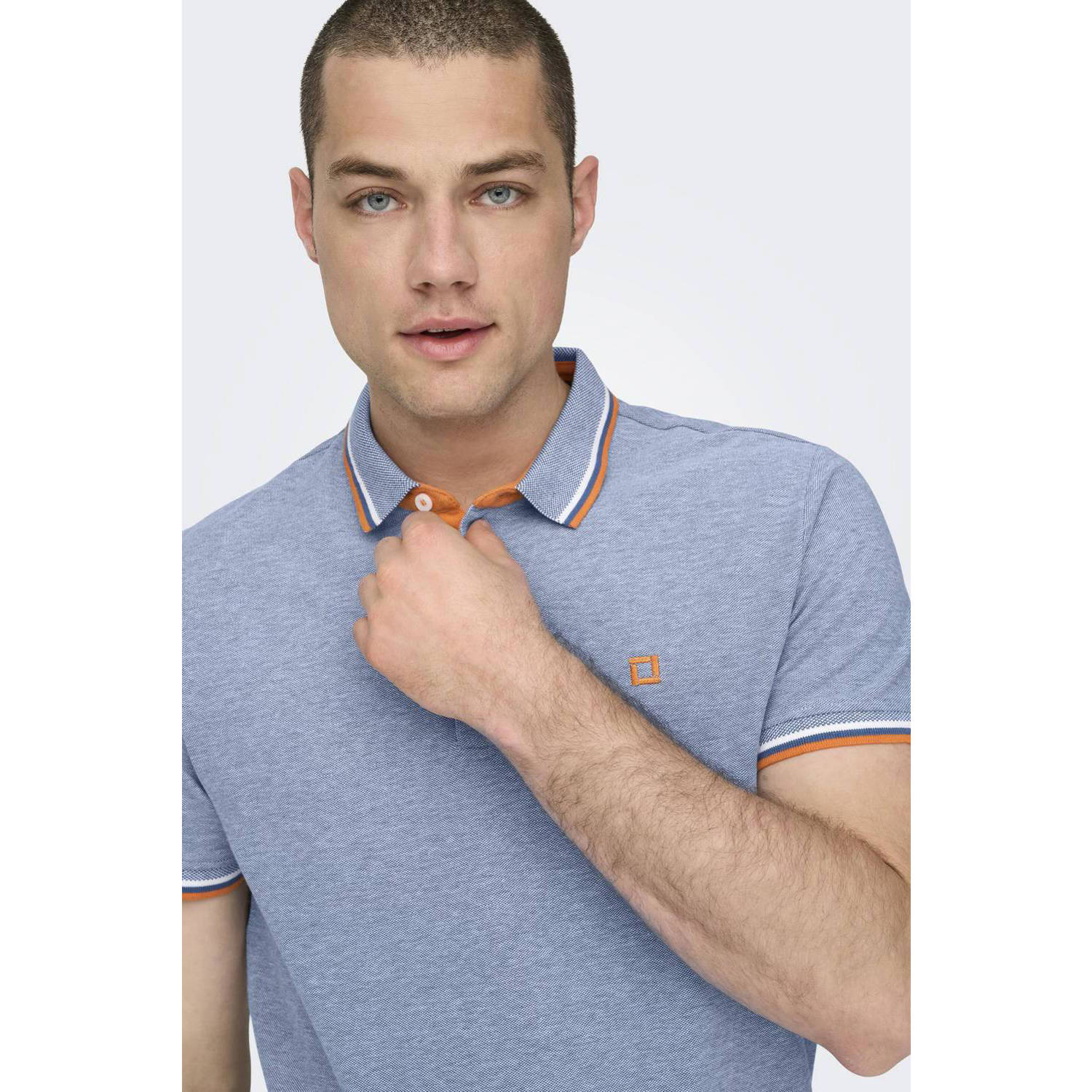 ONLY & SONS slim fit polo ONSFLETCHER met logo blue denim