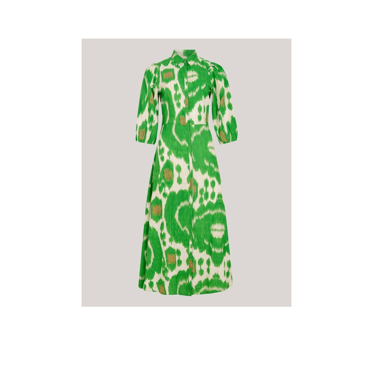 Shoeby maxi blousejurk met all over print groen ecru