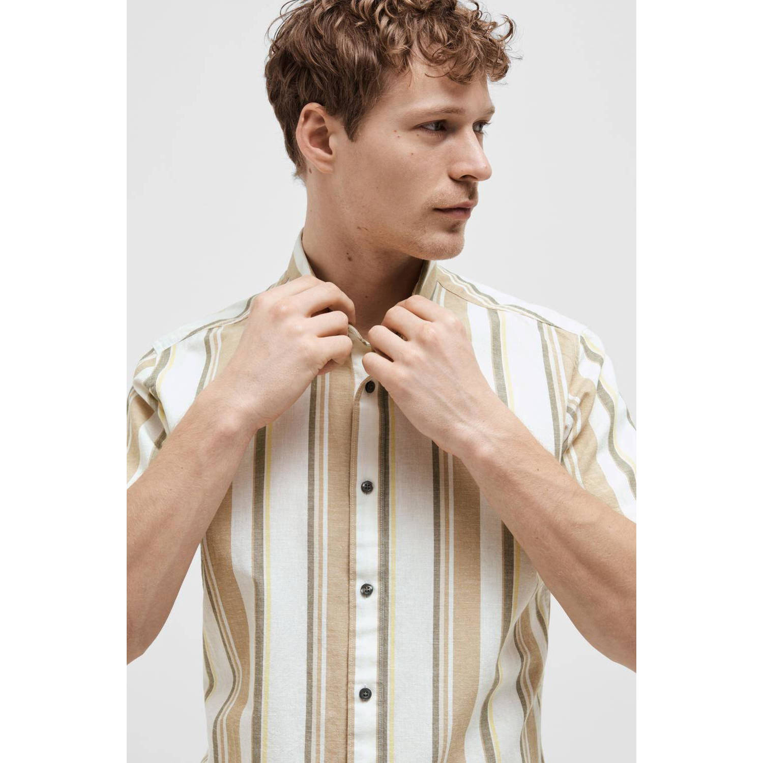 SELECTED HOMME gestreept regular fit overhemd ecru