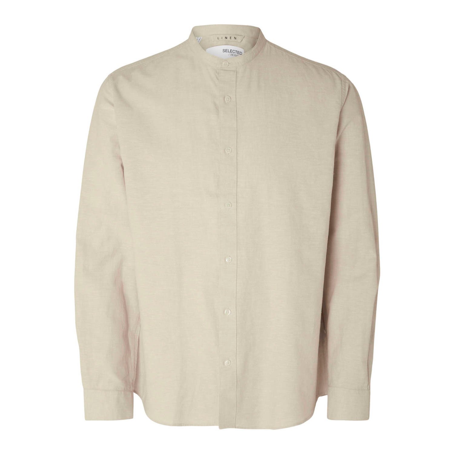 SELECTED HOMME Heren Overhemden Slhregnew-linen Shirt Ls Band Beige