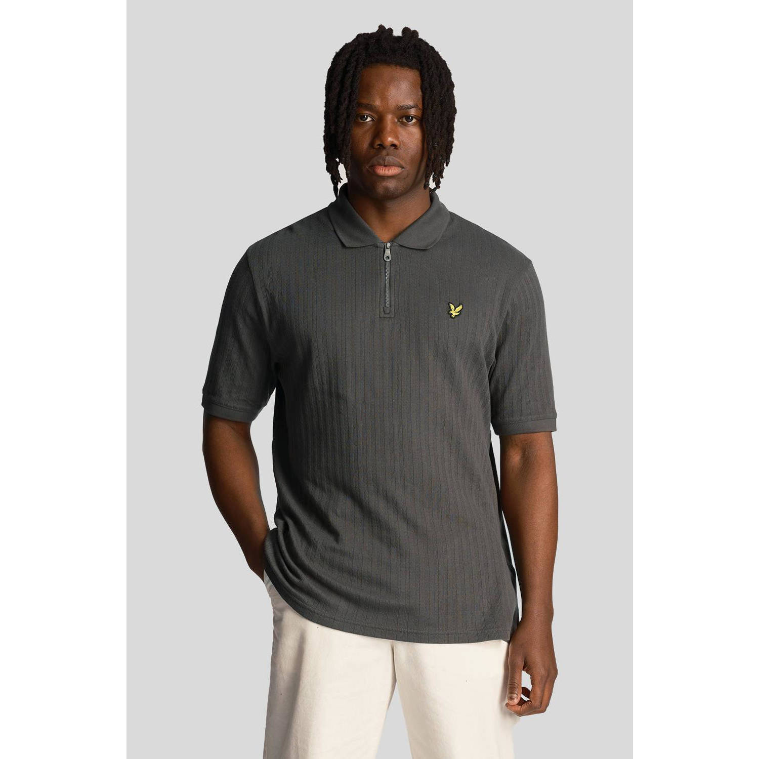 Lyle & Scott fijngebreide polo met ingebreid patroon