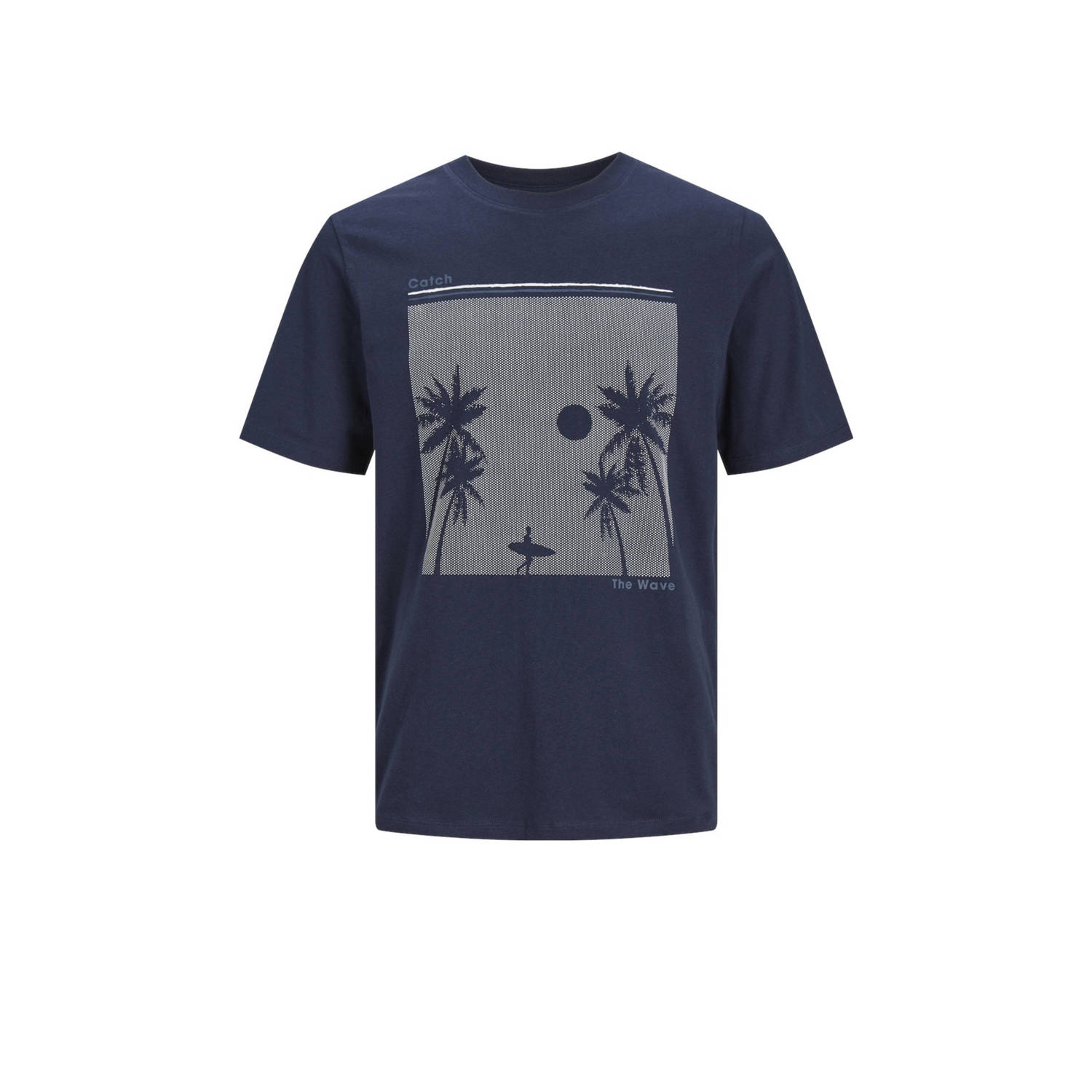JACK & JONES regular fit T-shirt JJPAJA PALM met printopdruk donkerblauw