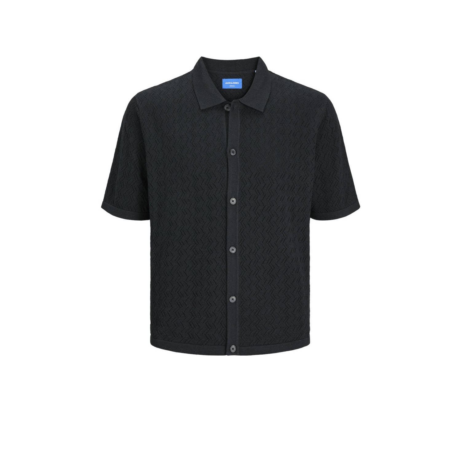 JACK & JONES ORIGINALS regular fit overhemd JORNOTO met ingebreid patroon zwart