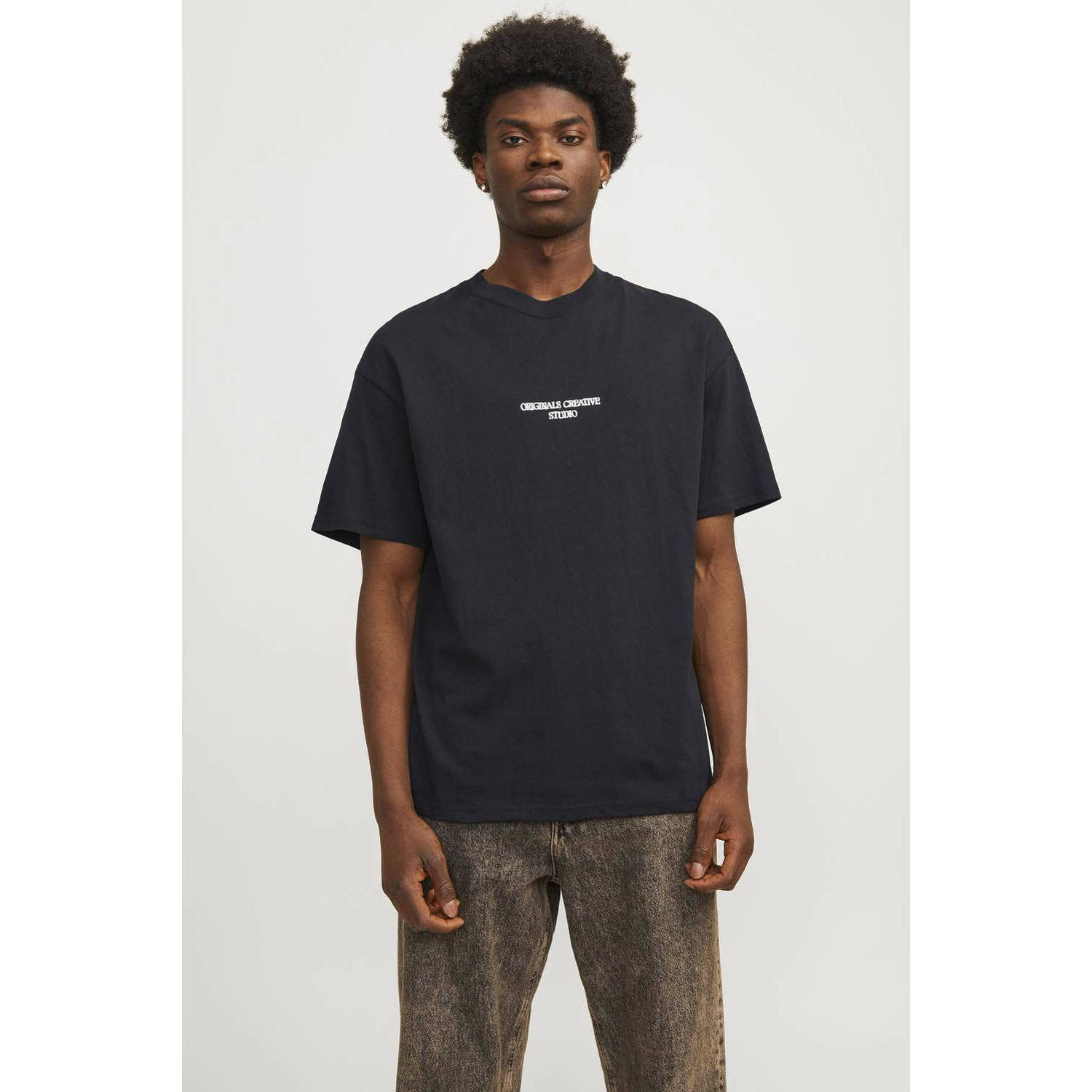 JACK & JONES ORIGINALS T-shirt JORNOTO met backprint zwart