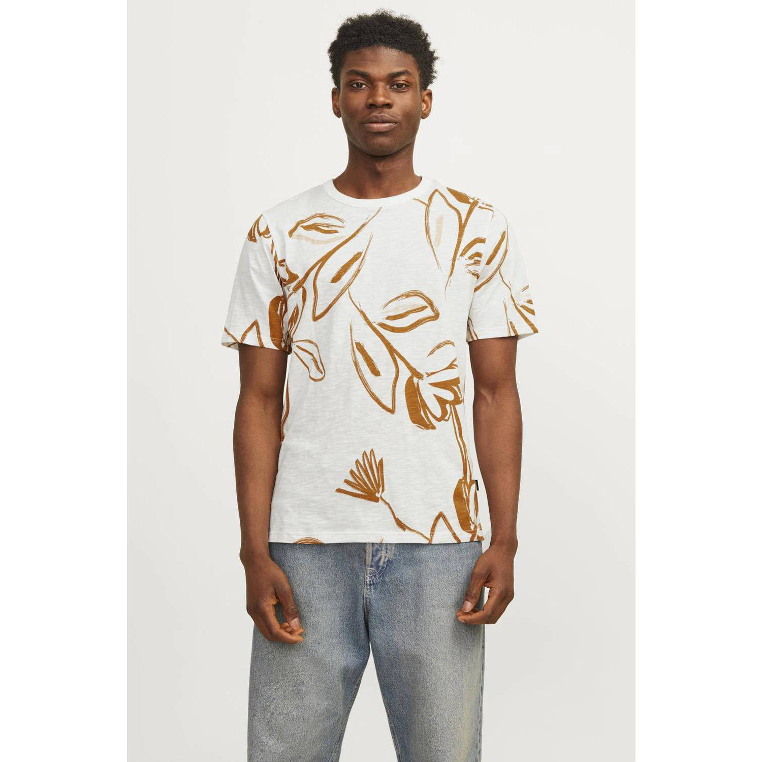 JACK & JONES PREMIUM T-shirt JPRBLAPALMA met all over print sudan brown