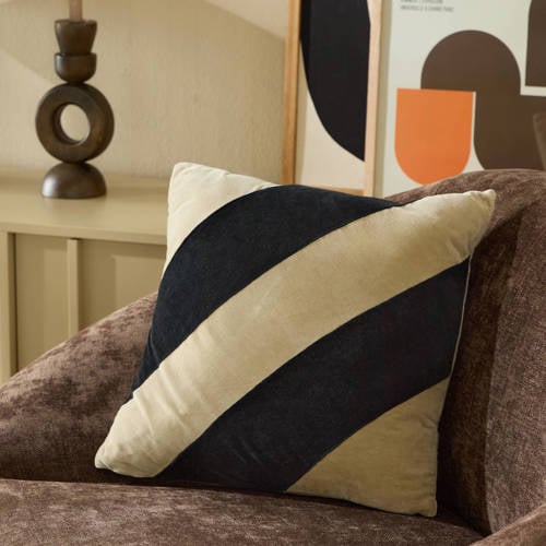 NOUS Living sierkussenhoes Lorens (45x45 cm) - zandgroen/zwart