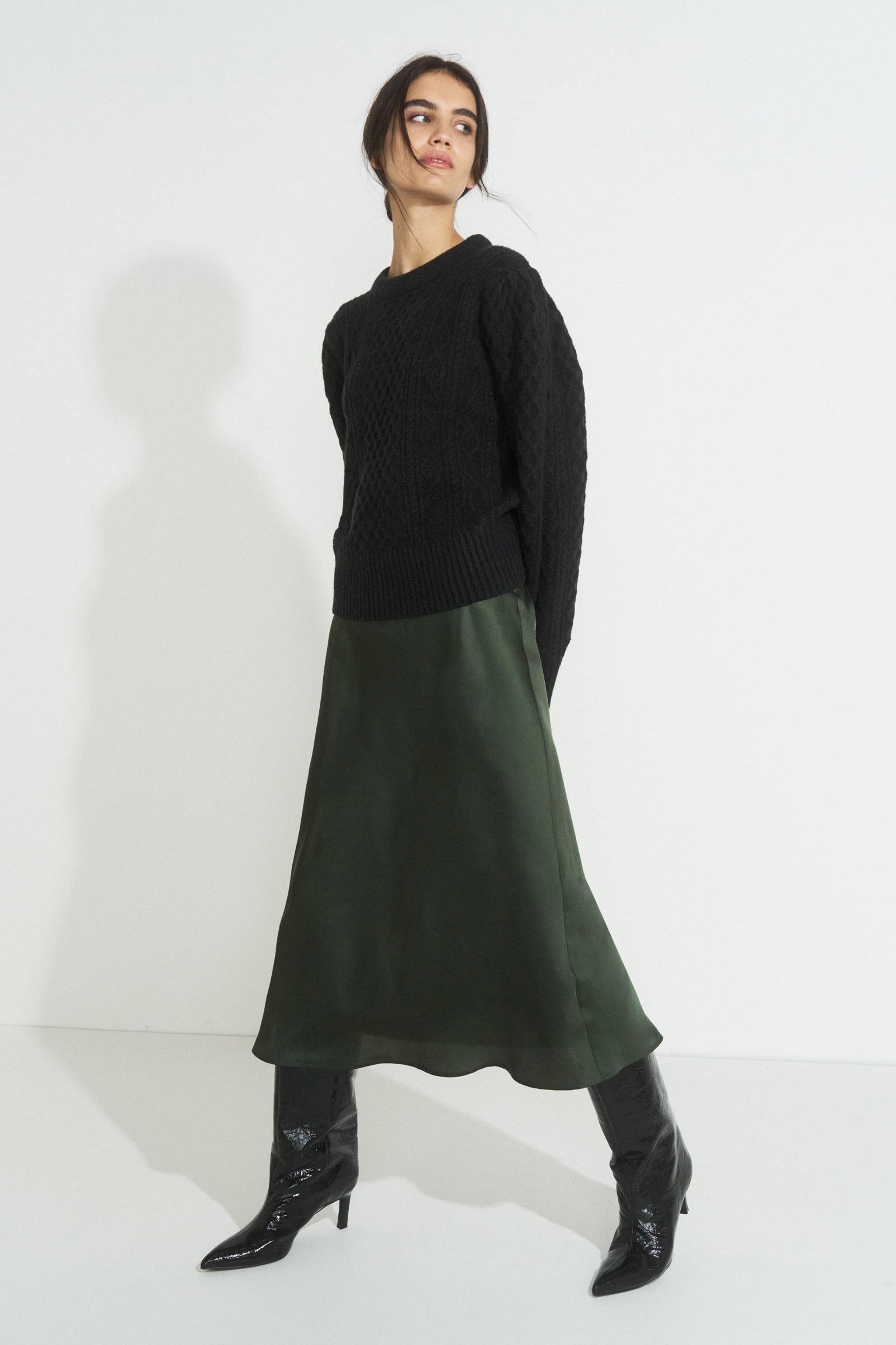 Ruby midi satijnen rok donkergroen | wehkamp