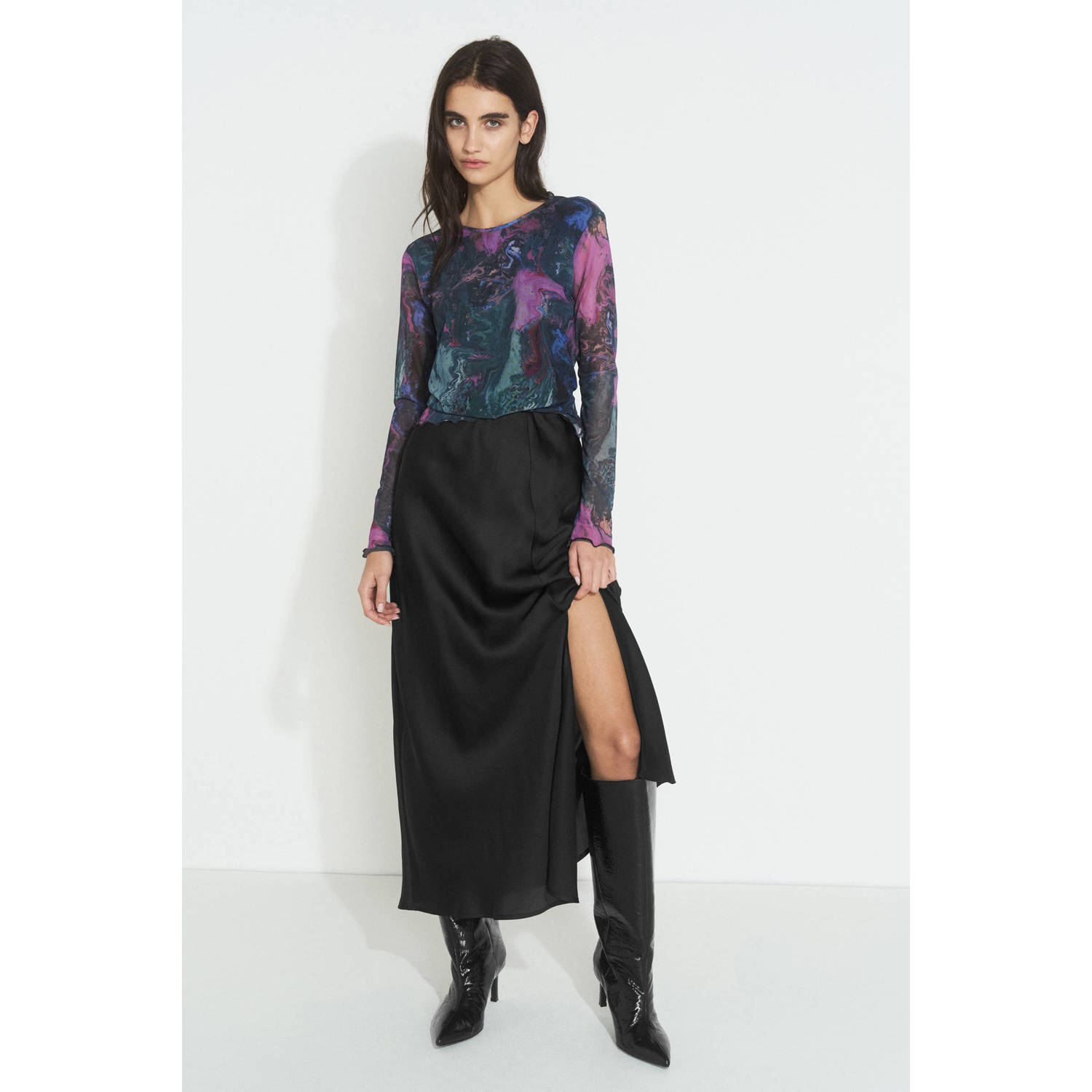 Ruby maxi satijnen rok zwart