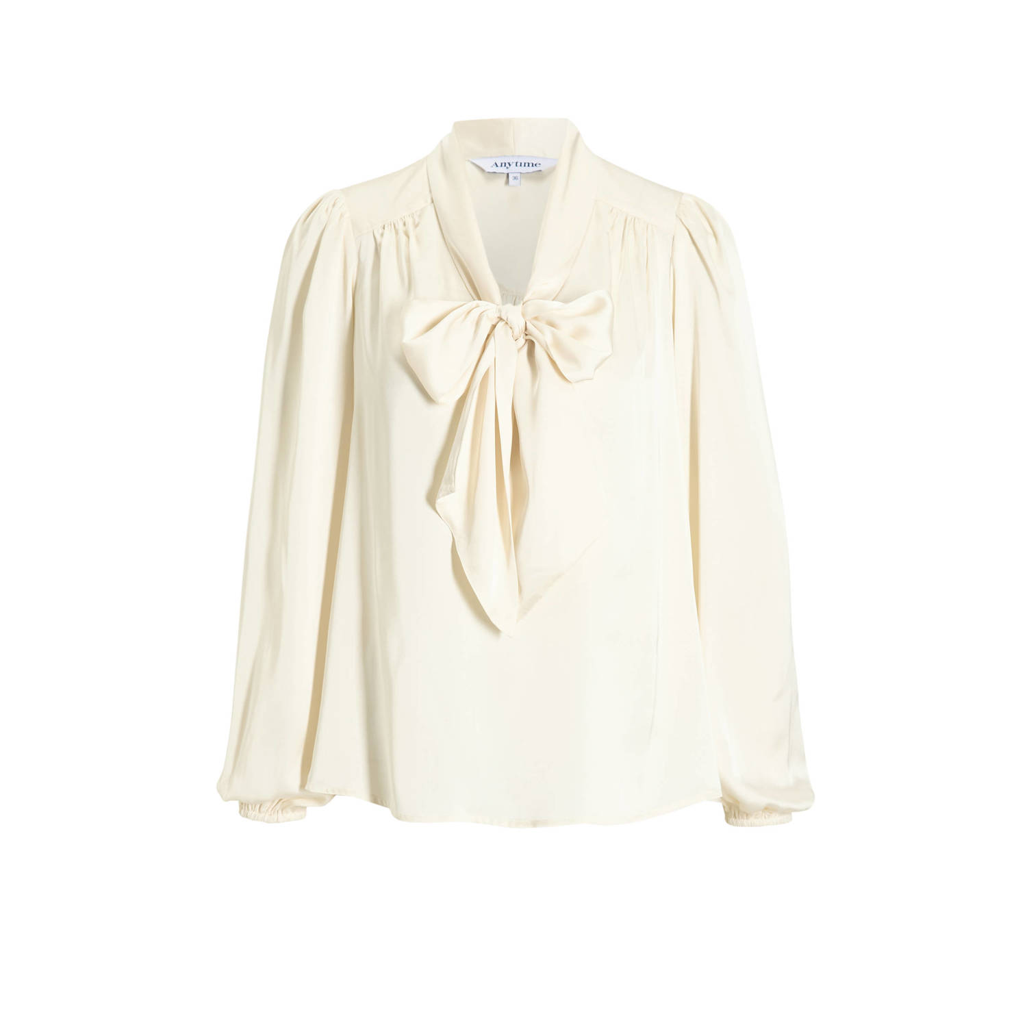 anytime satijnen blouse met strikkraag crème