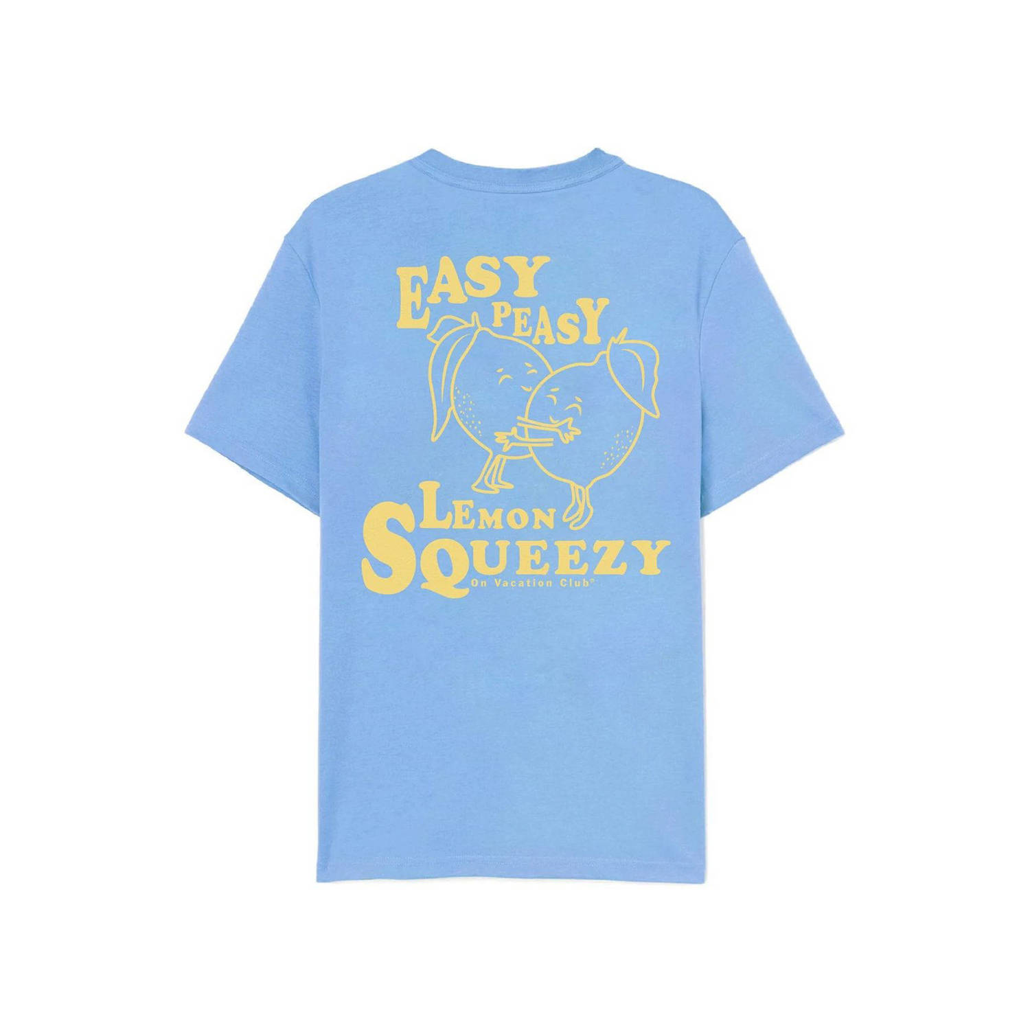 On Vacation Club T-shirt Lemon Squeezy met backprint lichtblauw lichtgeel