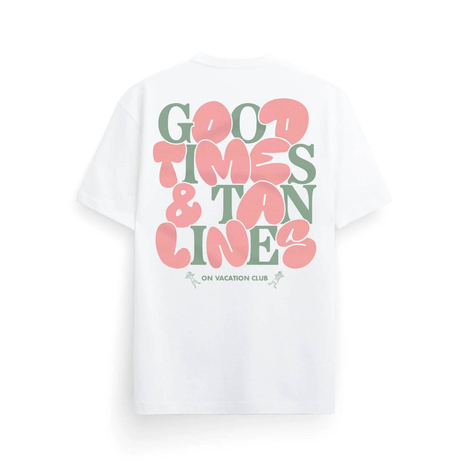 On Vacation Club T-shirt Bubbly Good Times met backprint wit lichtgroen zalm