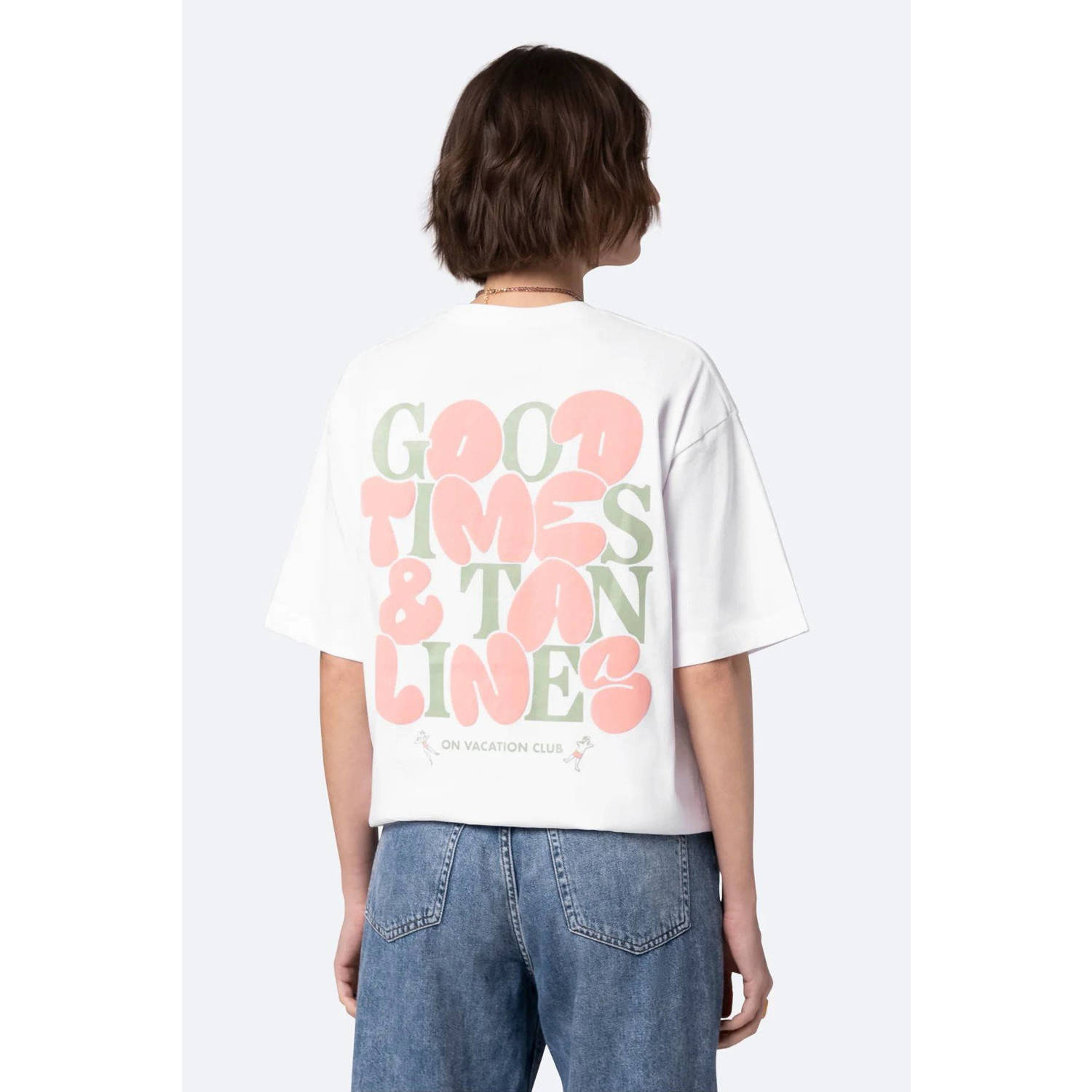 On Vacation Club T-shirt Bubbly Good Times met backprint wit lichtgroen zalm