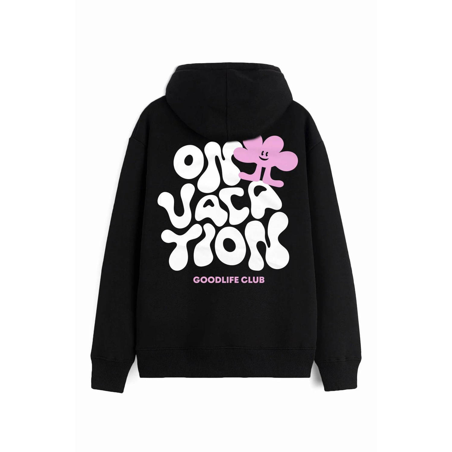 On Vacation Club hoodie Goodlife Club met backprint zwart wit roze
