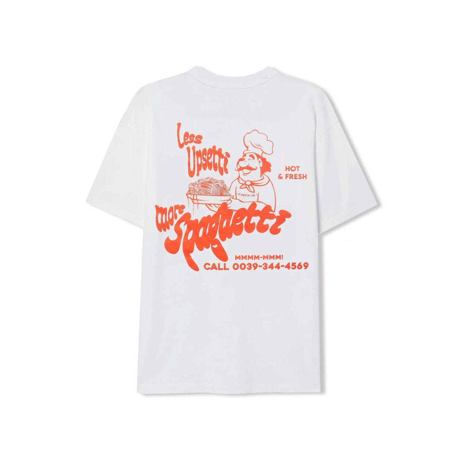 On Vacation Club T-shirt Less Upsetti met backprint wit rood