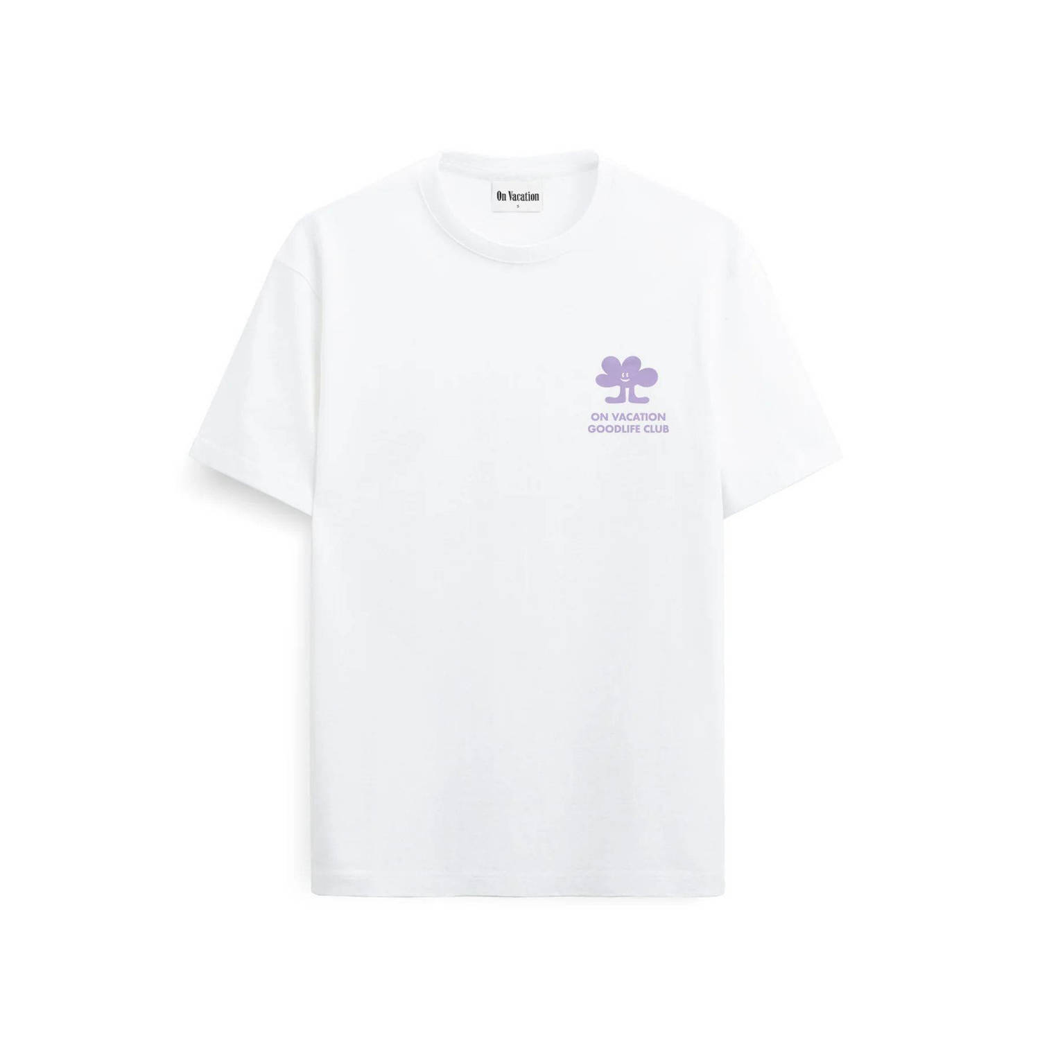 On Vacation Club T-shirt Goodlife Club met backprint wit koraalrood paars