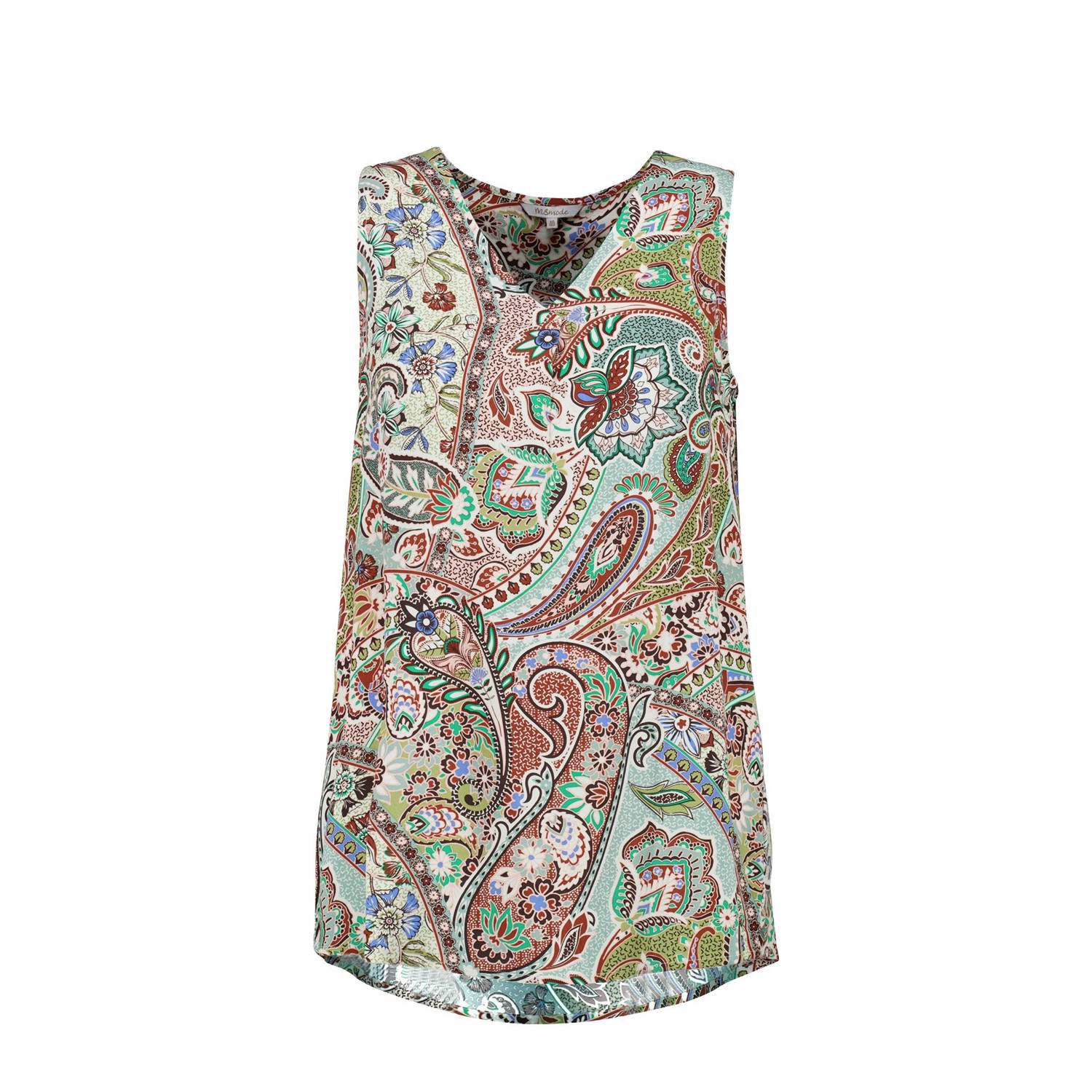 MS Mode blousetop met all over print en plooien multi green