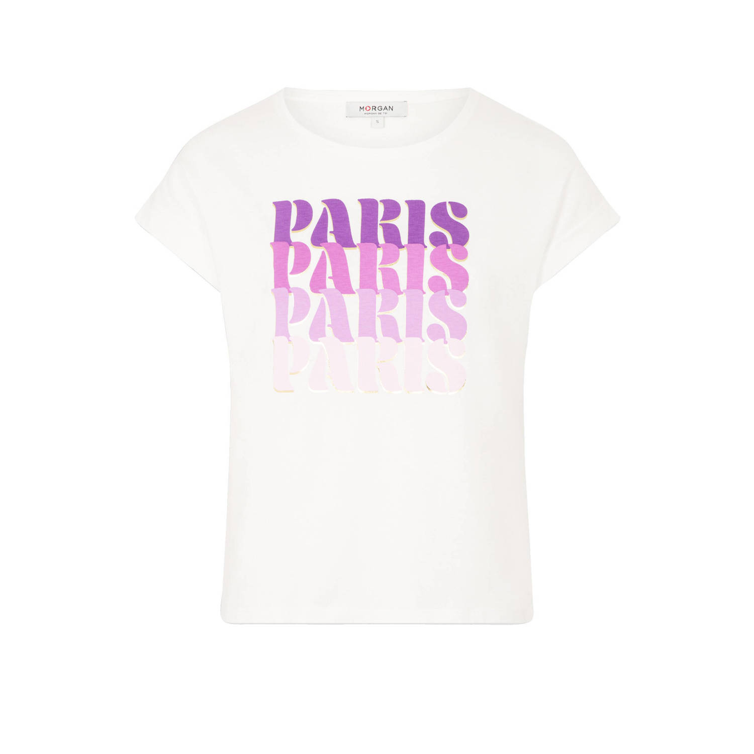 Morgan T-shirt met printopdruk ecru paars roze