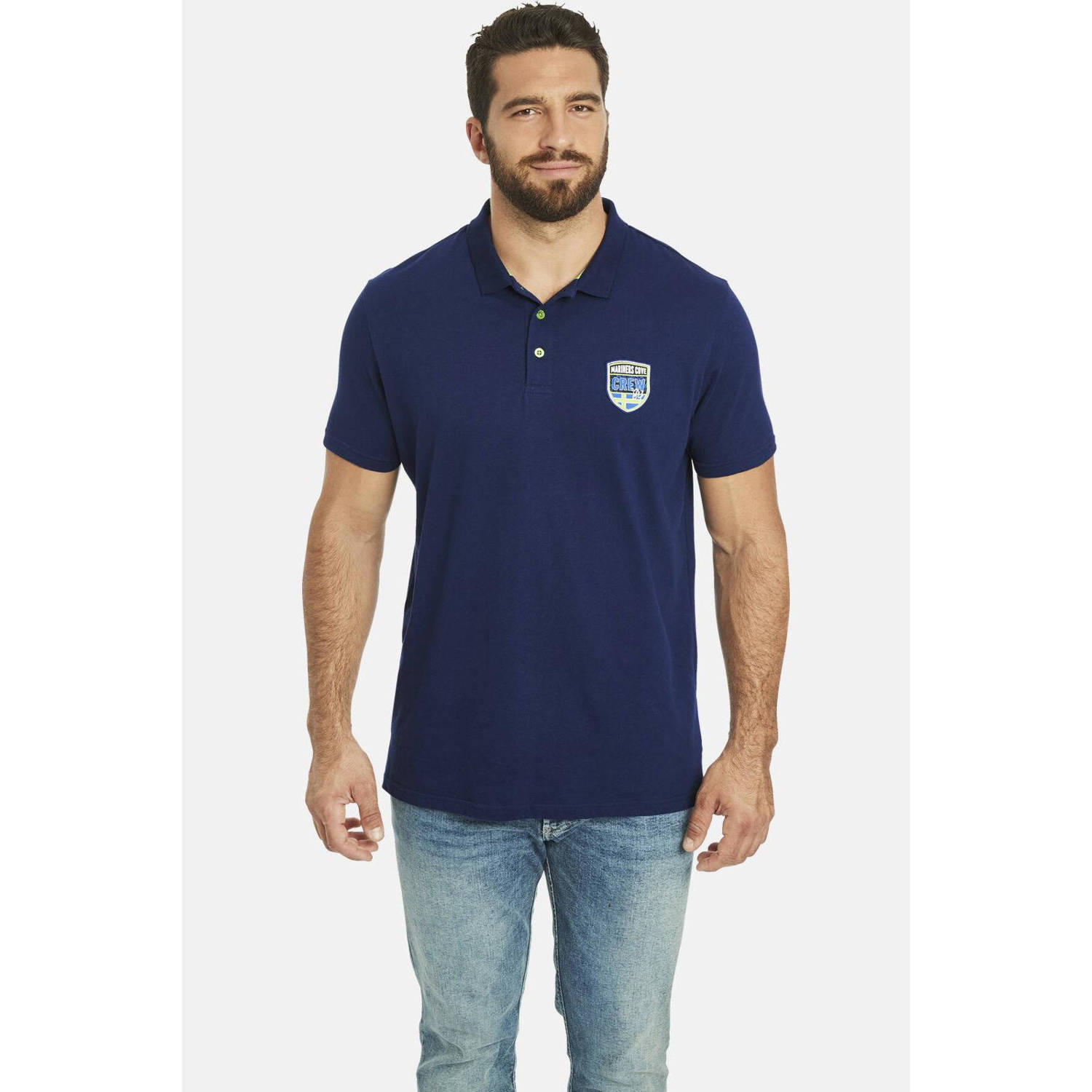 Jan Vanderstorm oversized polo OLDRIK Plus Size met logo donkerblauw