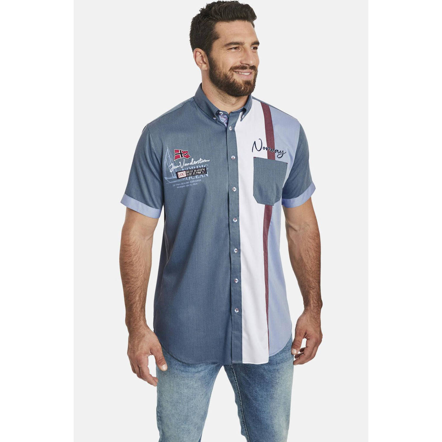 Jan Vanderstorm casual overhemd donkerblauw