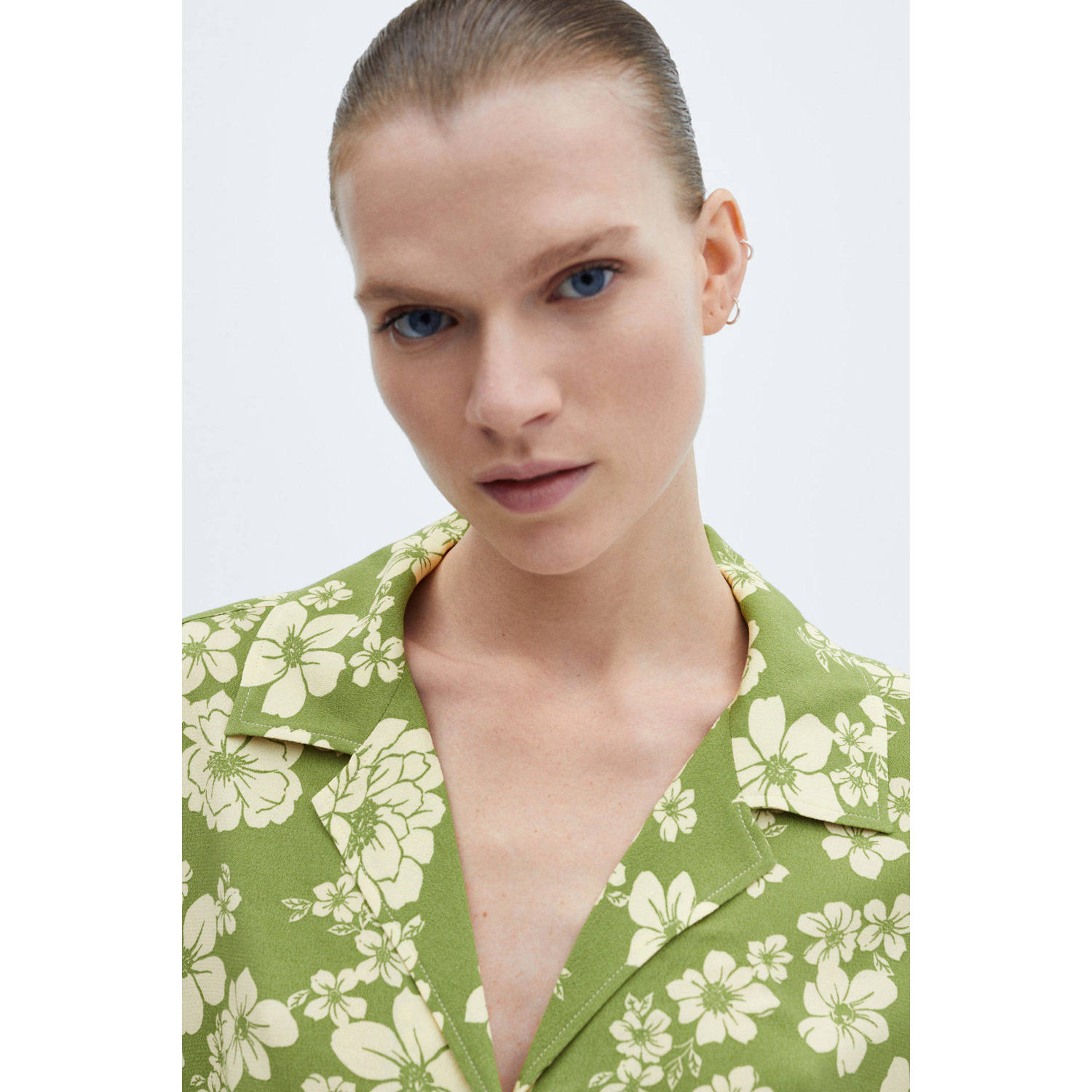 Mango blouse met all over print groen ecru