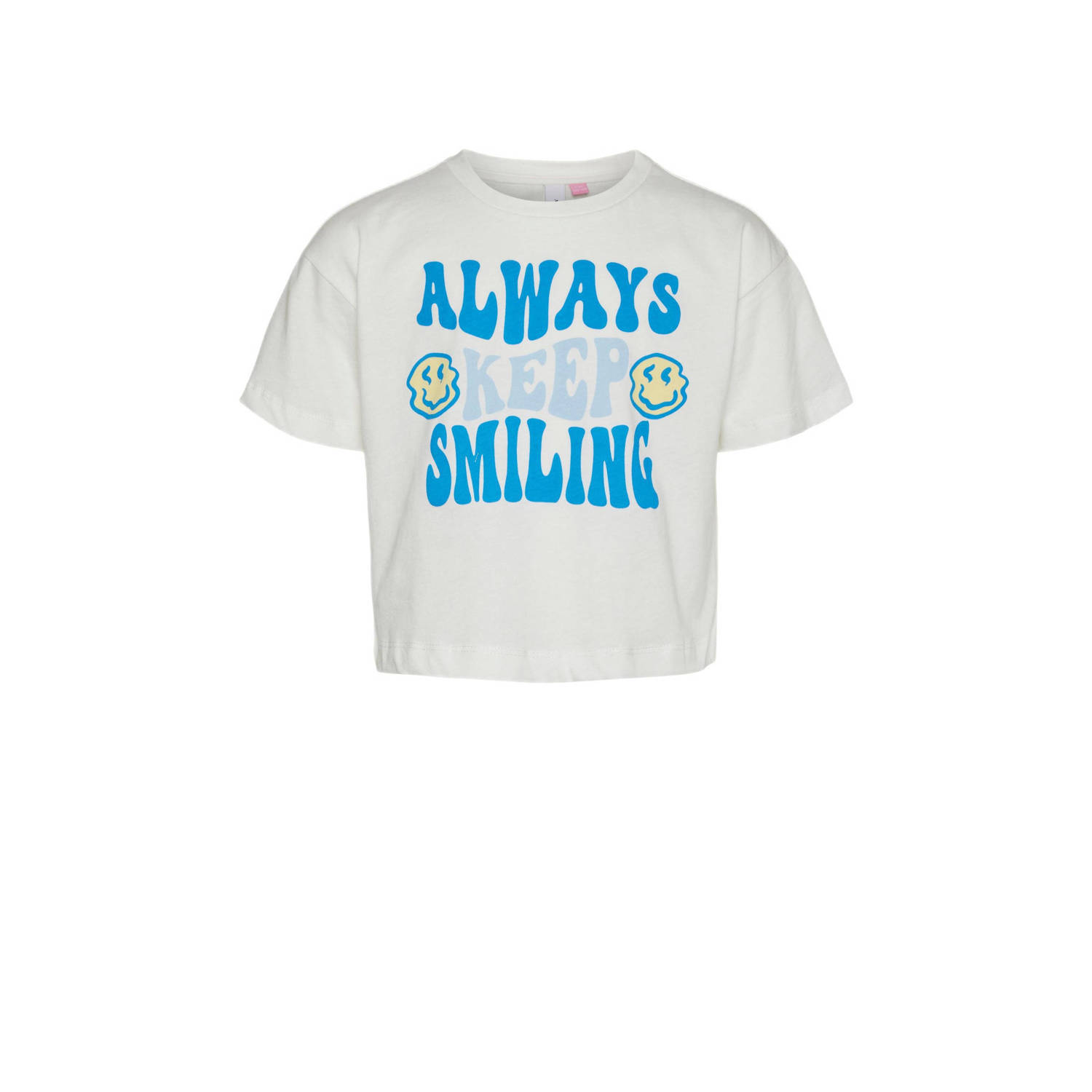 VERO MODA GIRL T-shirt VMSMILES KELLY met tekst wit blauw Meisjes Polyester Ronde hals 122 128