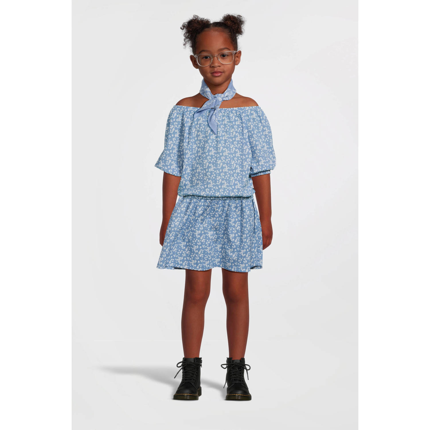 VERO MODA GIRL rok VMHAYA met all over print en textuur blauw wit Meisjes Polyester 146 152